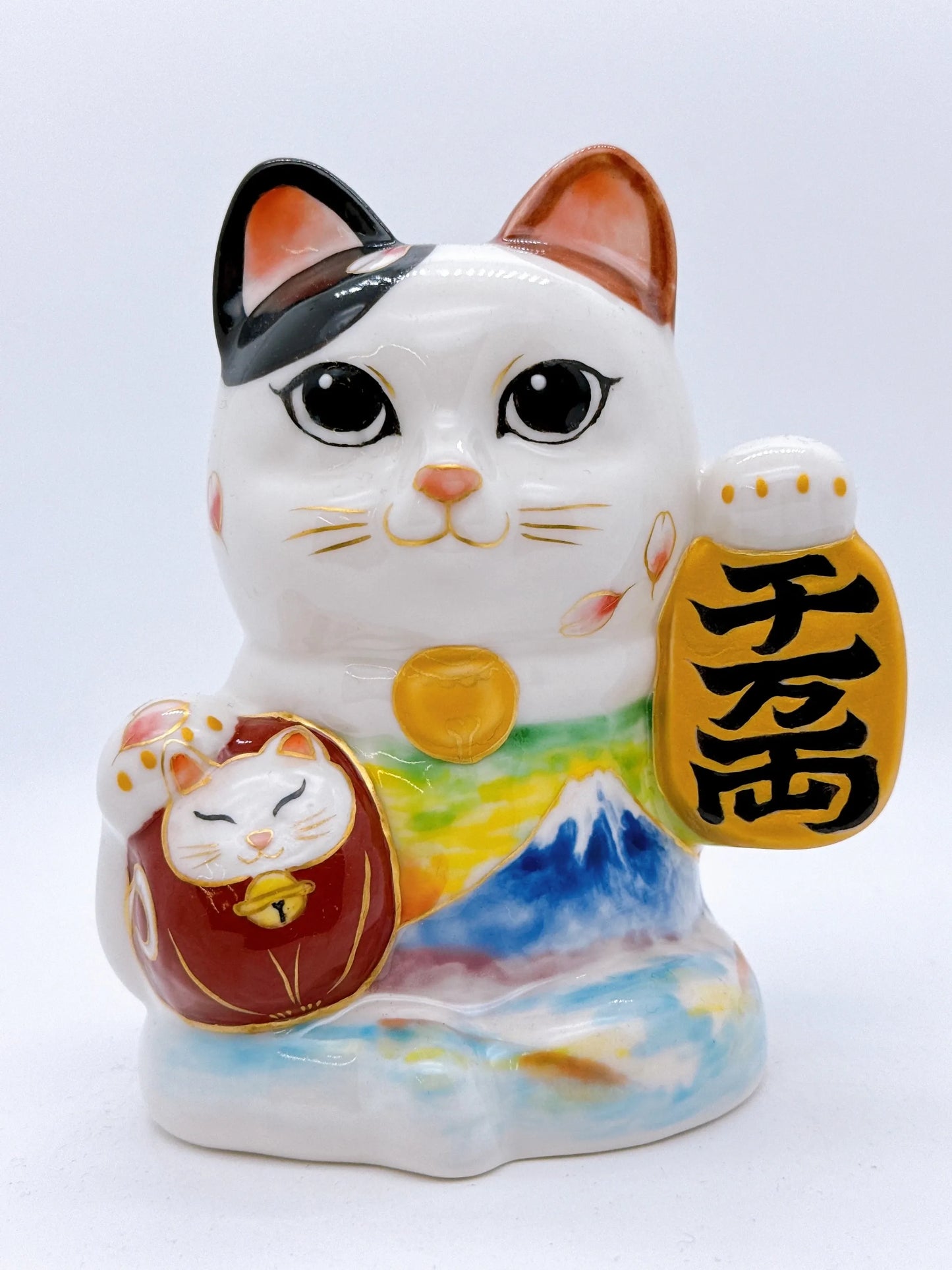 日本清水燒招財貓 達摩 色繪 富士 千万両