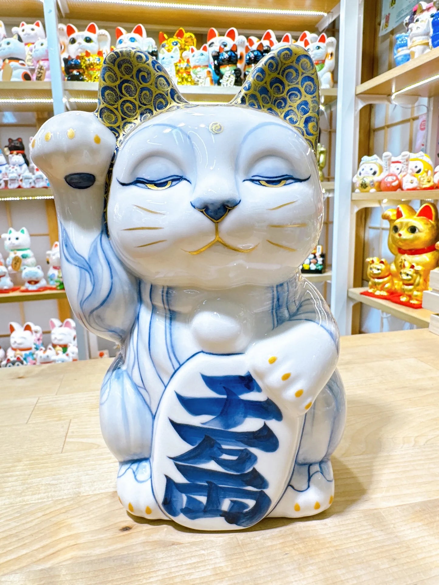日本清水燒招財貓 染付 釋迦牟尼 特大