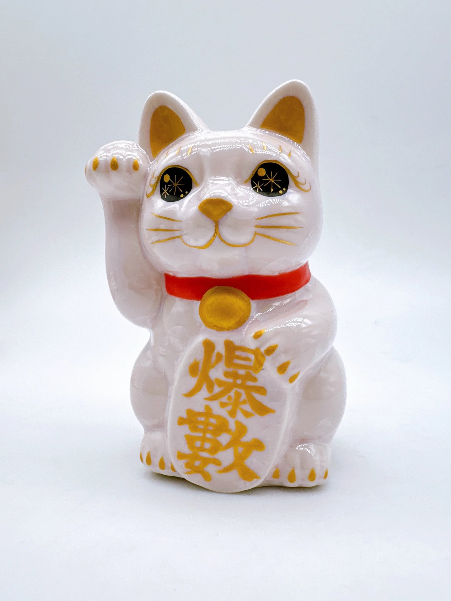 日本清水燒招財貓 花結晶 桃 爆數 右