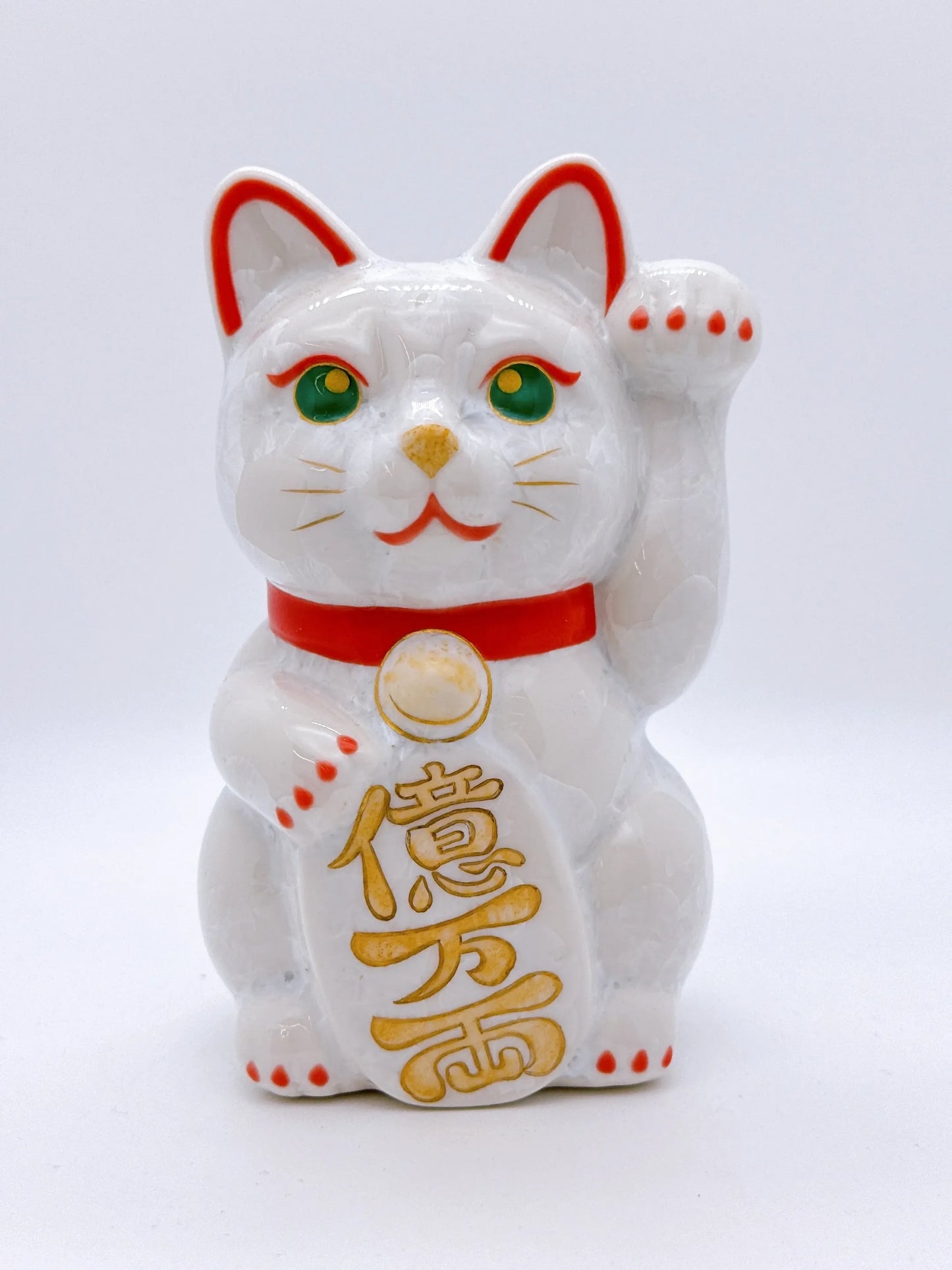 日本清水烧招财猫 花结晶 白 亿万两 左