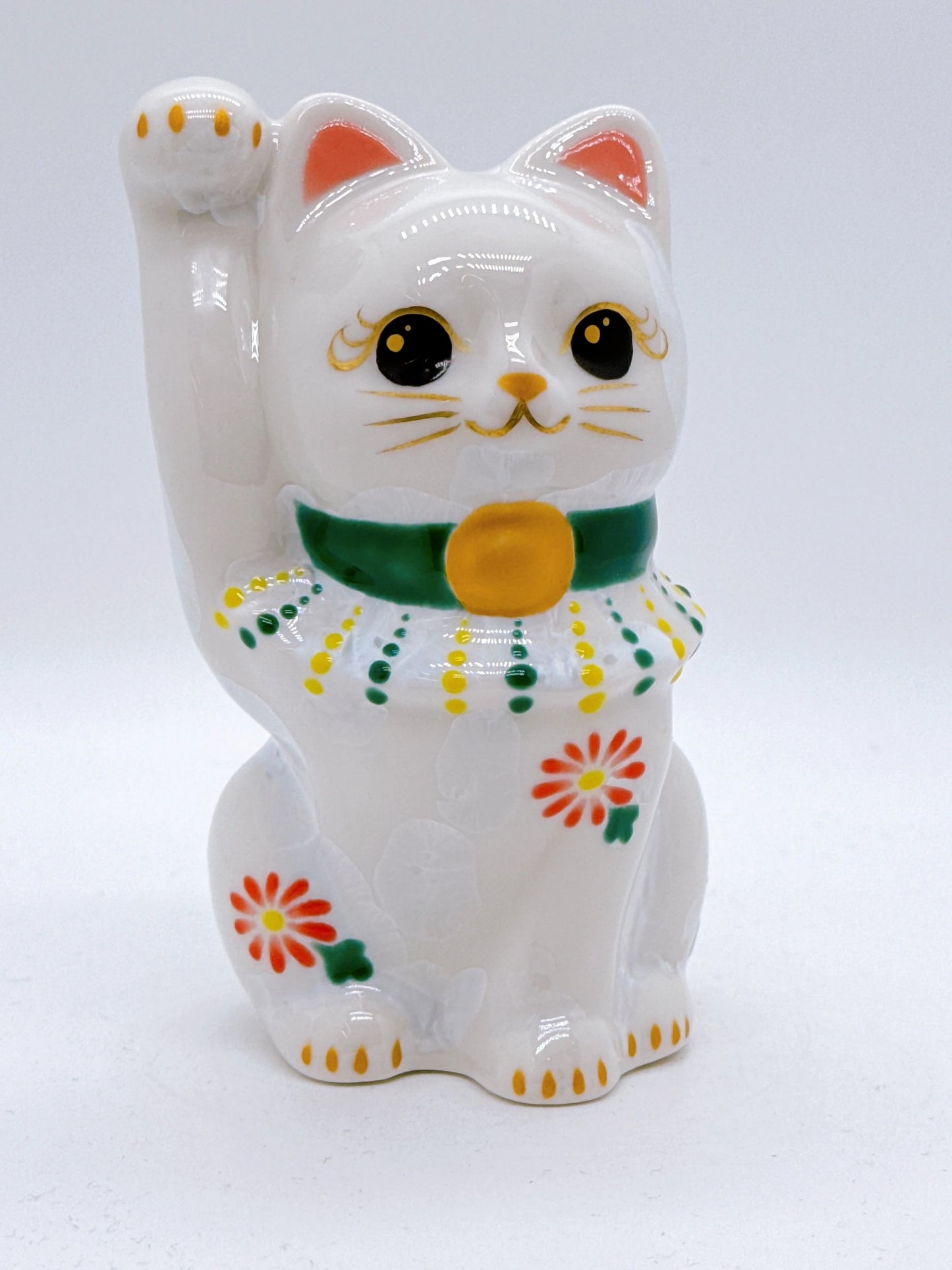 日本清水燒招財貓 花結晶 白 招福