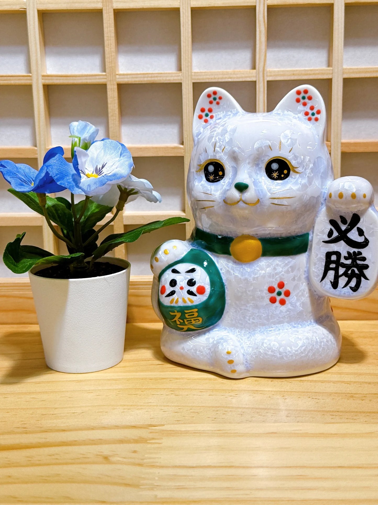 日本清水燒招財貓 達摩 花結晶 藤 必勝