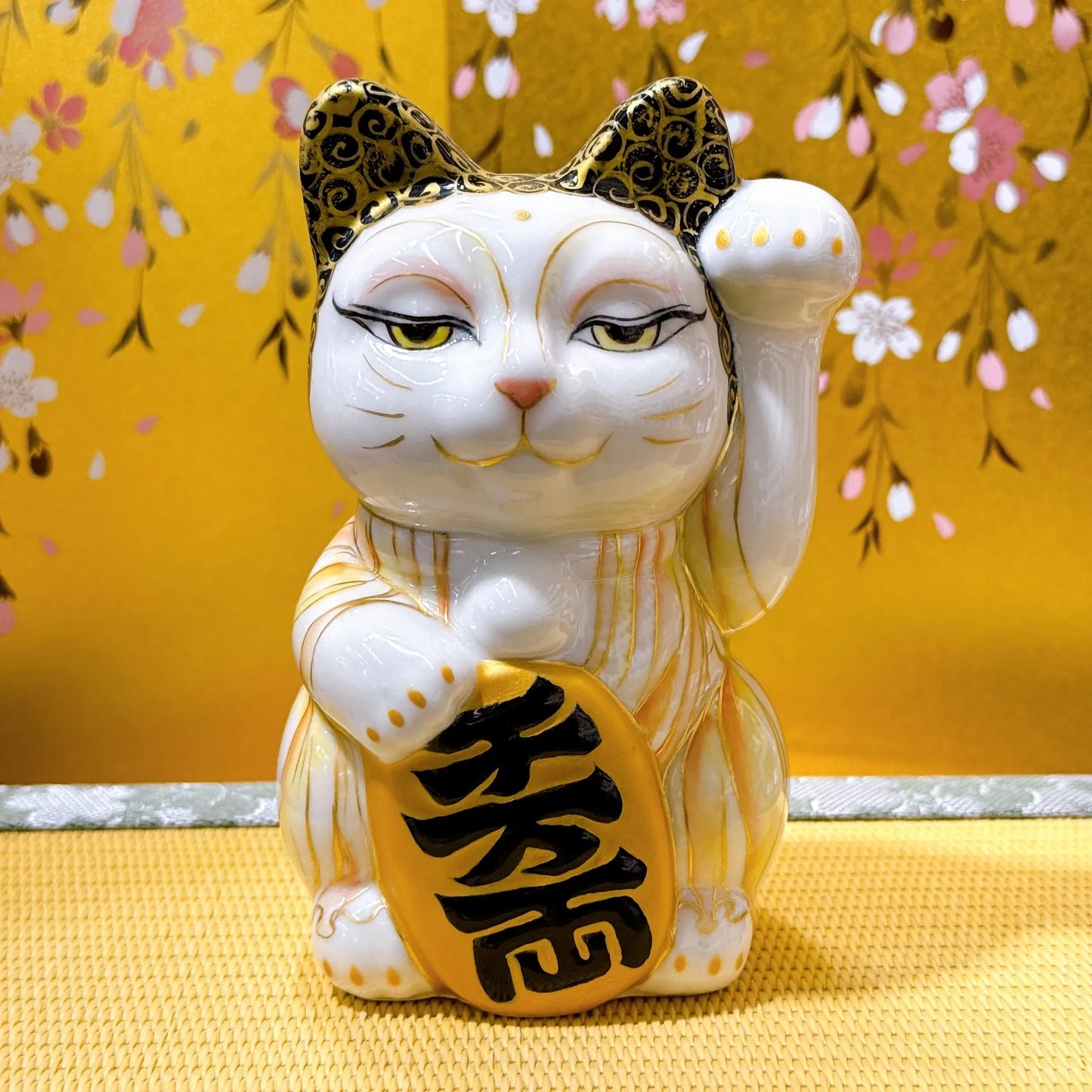 日本清水烧招财猫 色绘 佛陀