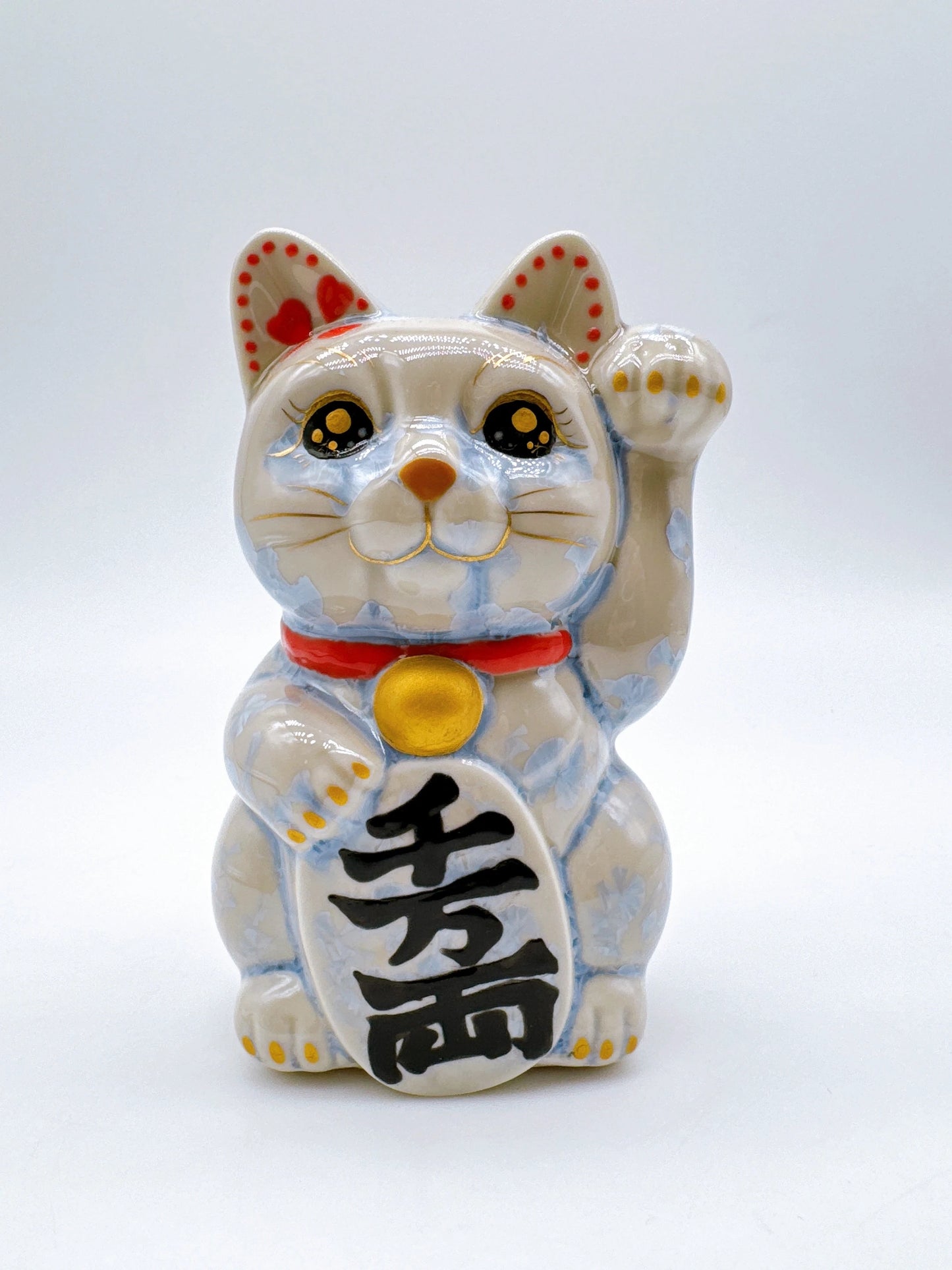 日本清水燒招財貓 花結晶 銀藤 千万両 左