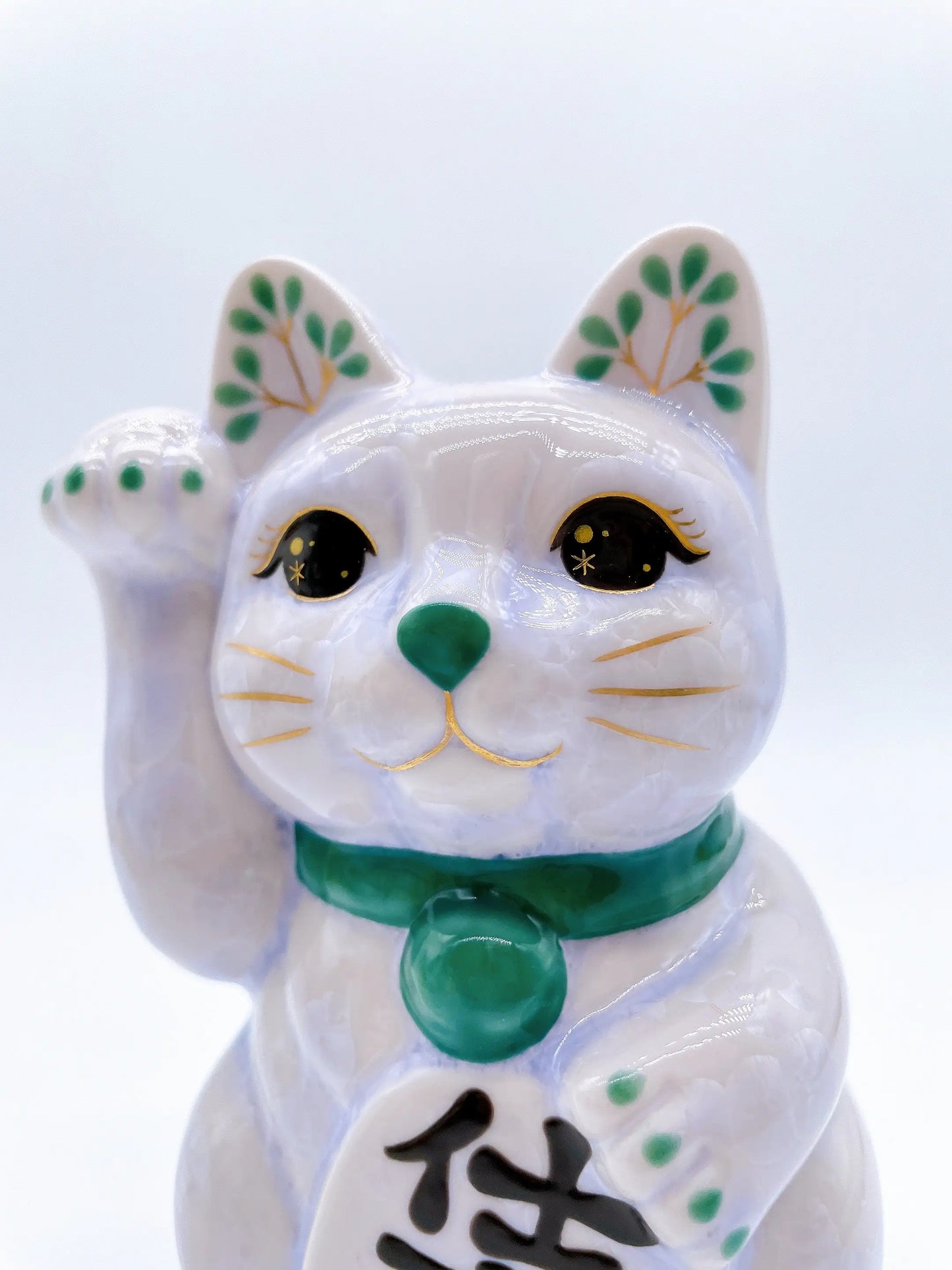 日本清水烧招财猫 花结晶 藤 工作运