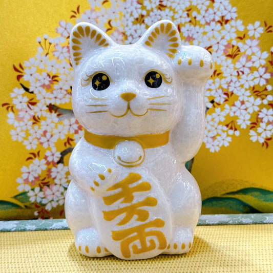 日本清水燒招財貓 花結晶 桃 千万両 左