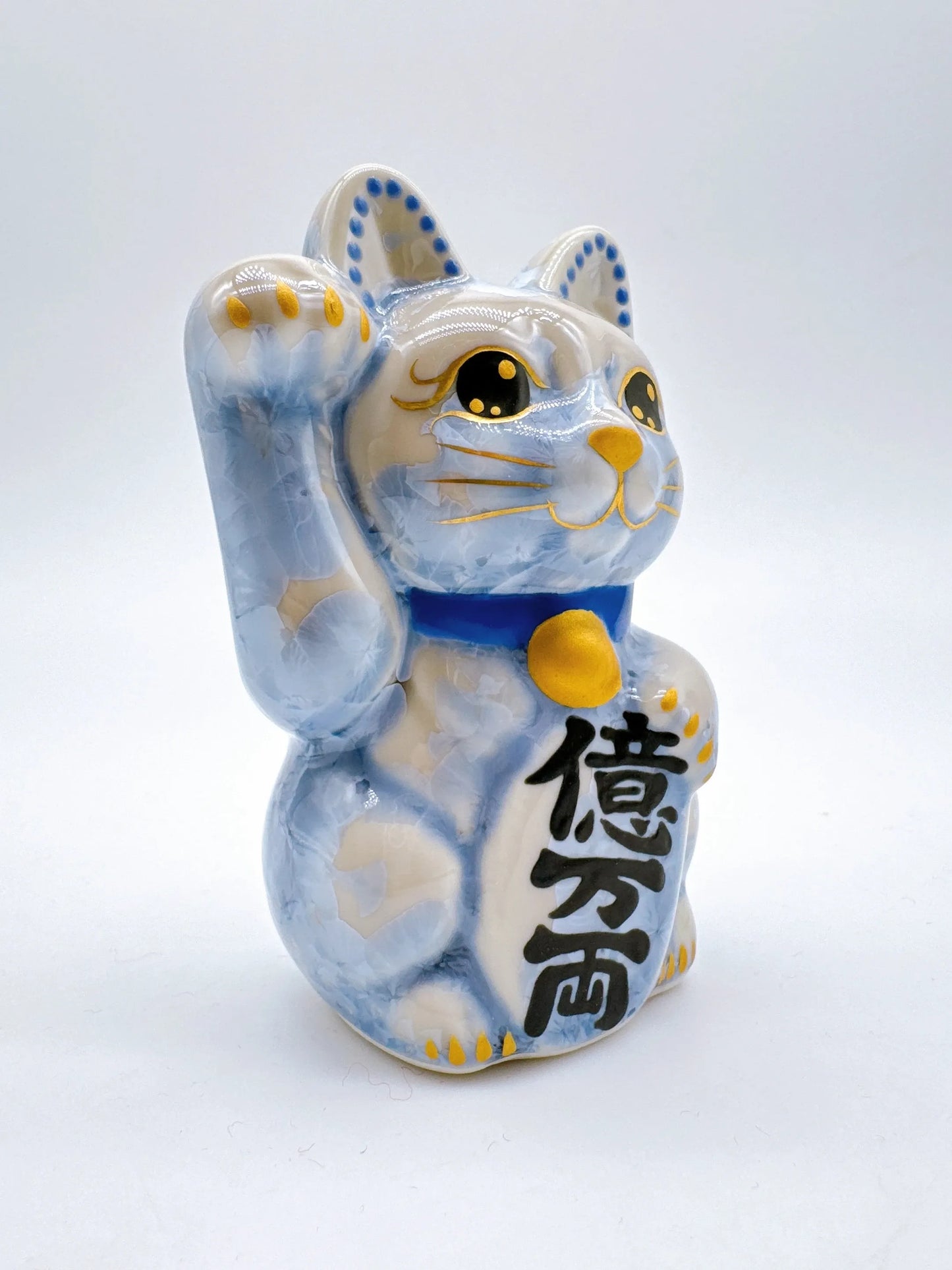 日本清水燒招財貓 花結晶 藤 億万両 右 特小