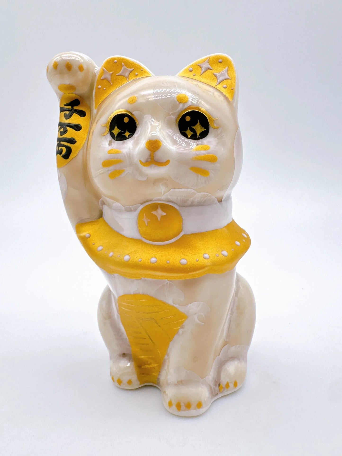 日本清水燒招財貓 花結晶 杏小判 金彩