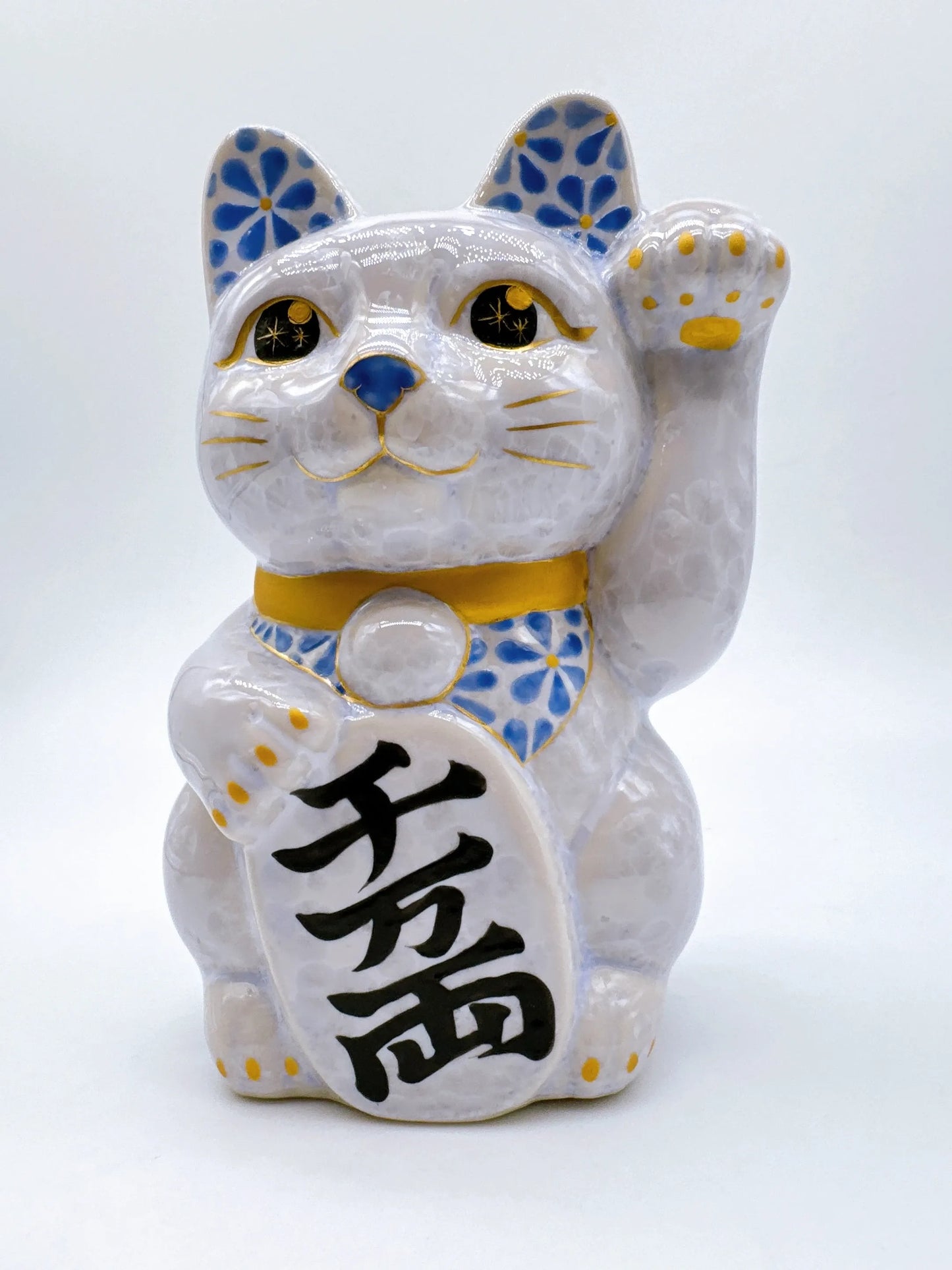日本清水燒招財貓 花結晶 藤 特大