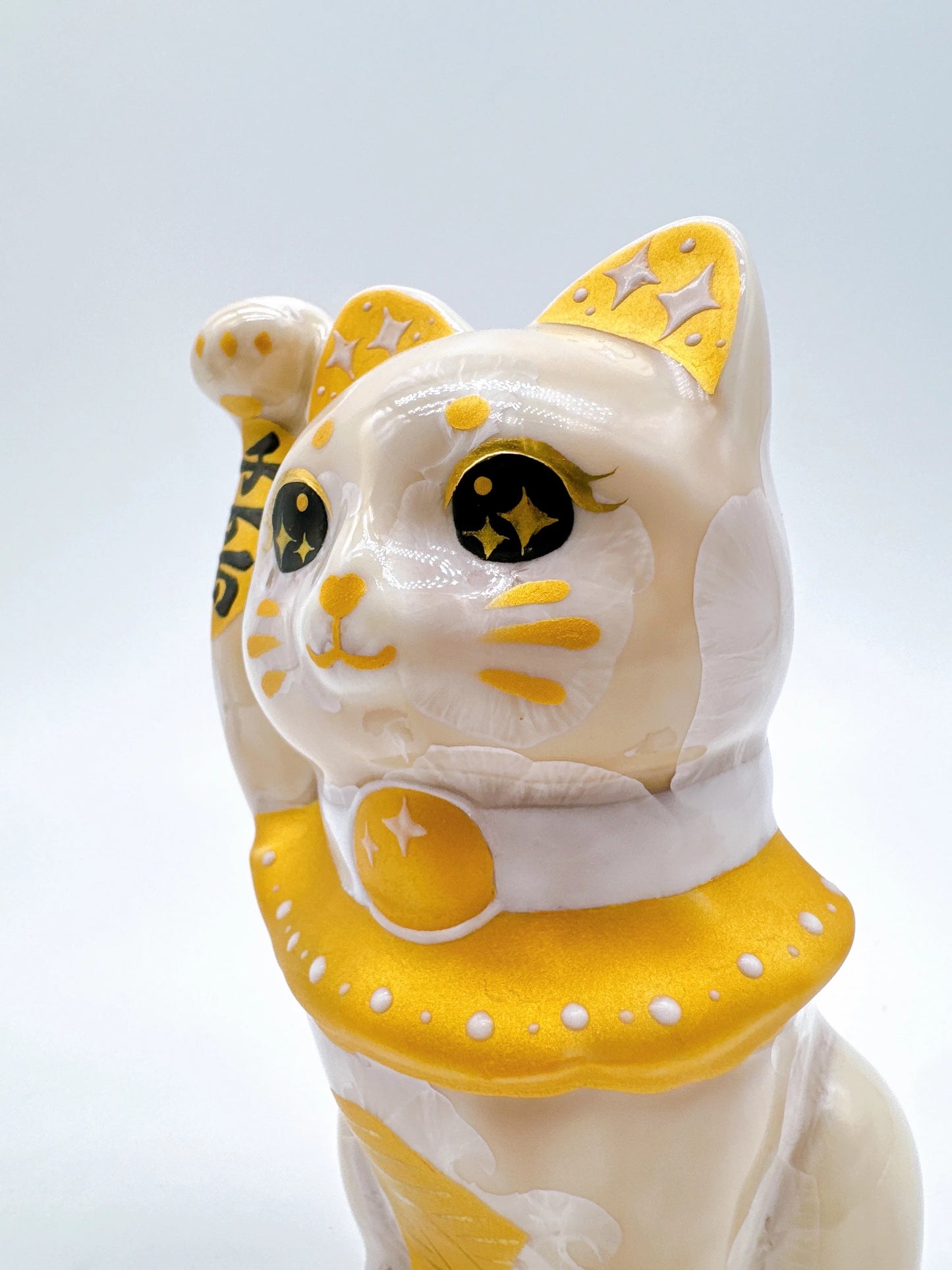 日本清水燒招財貓 花結晶 杏小判 金彩