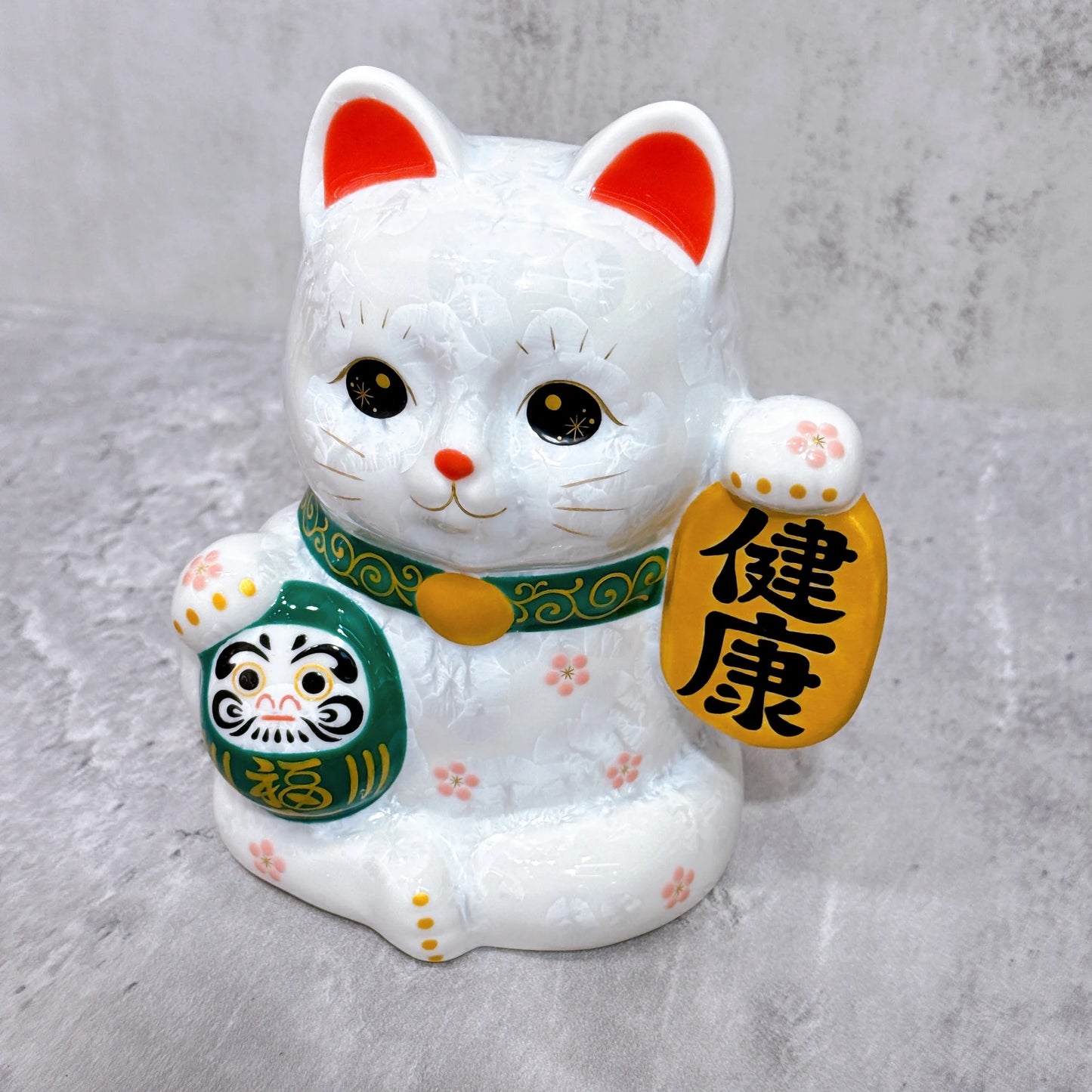 日本清水燒招財貓 達摩 花結晶 白 健康