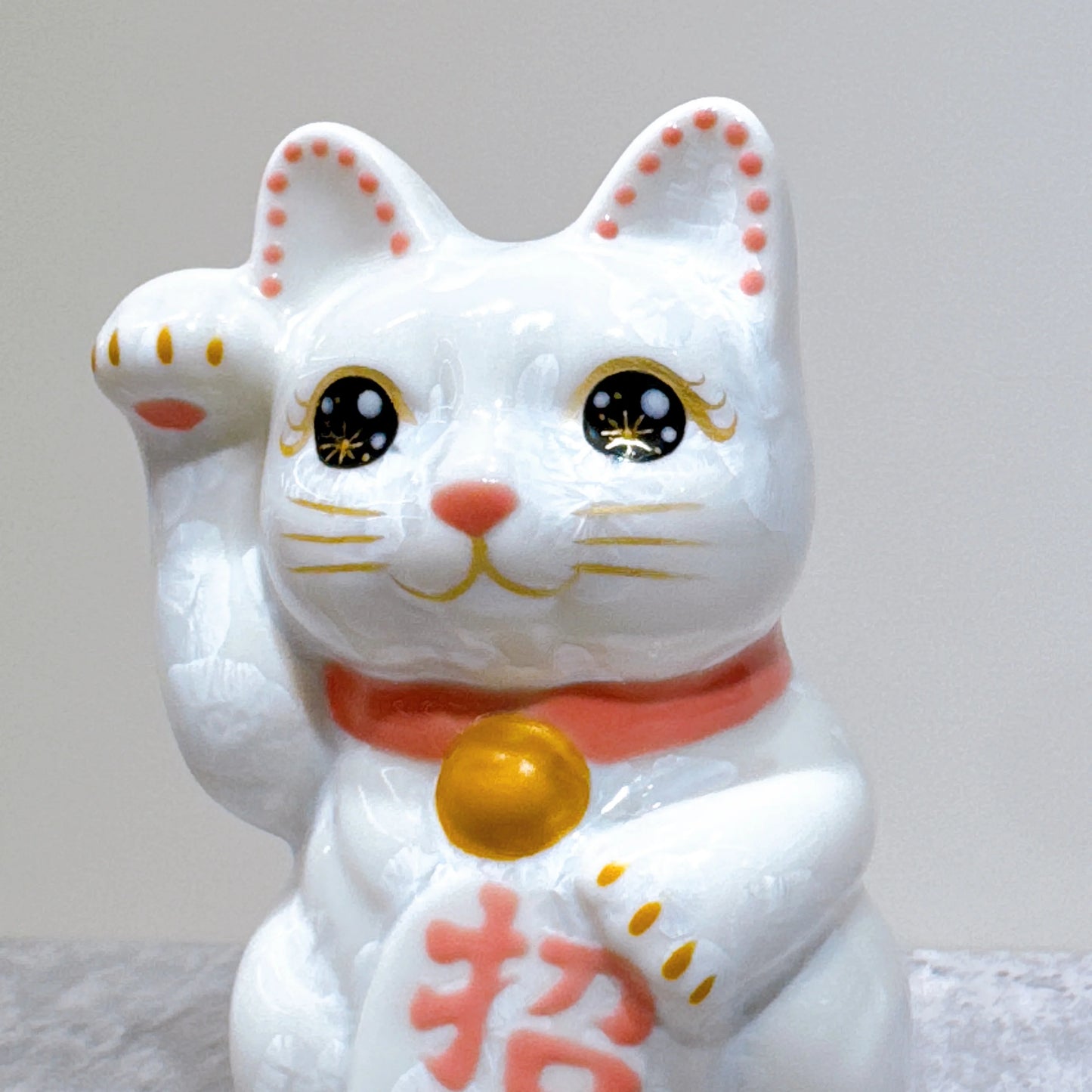 日本清水燒招財貓 花結晶 白 招福 右 特小