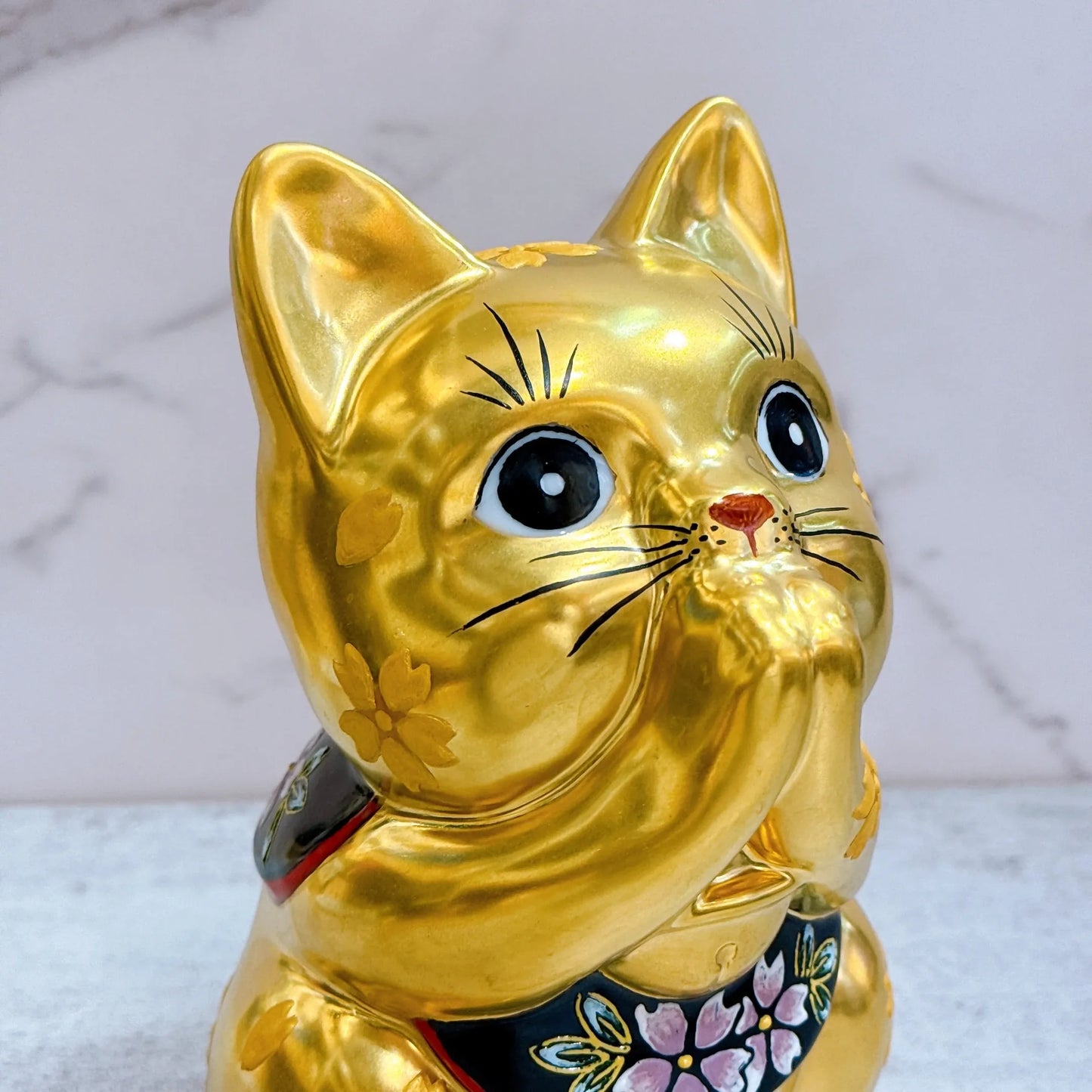 日本九谷烧招财猫 祈愿 樱盛黄金 7号
