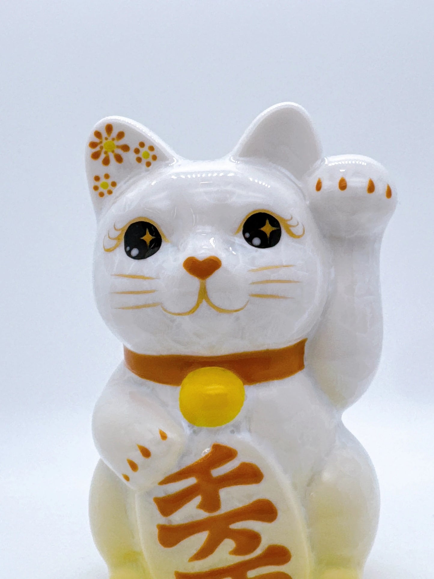 日本清水烧招财猫 花结晶 黄白 千万两 左