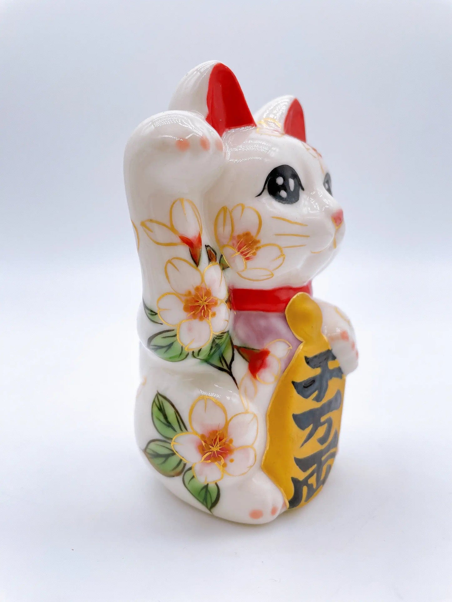 日本清水燒招財貓 色繪 櫻 特小