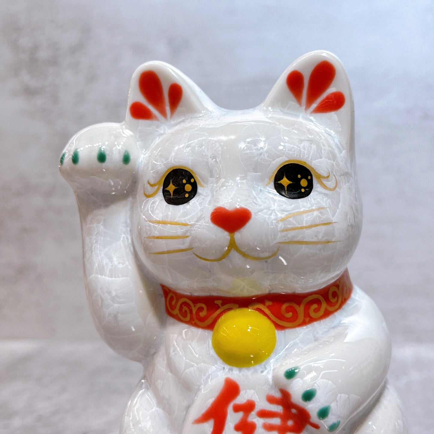 日本清水燒招財貓 花結晶 白 健康 右