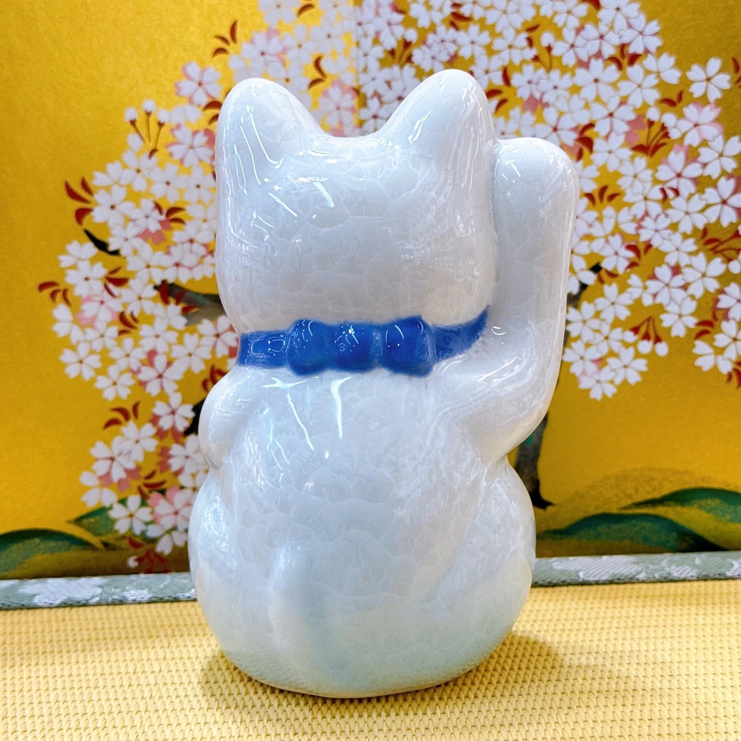 日本清水燒招財貓 花結晶 水白 億萬両 右
