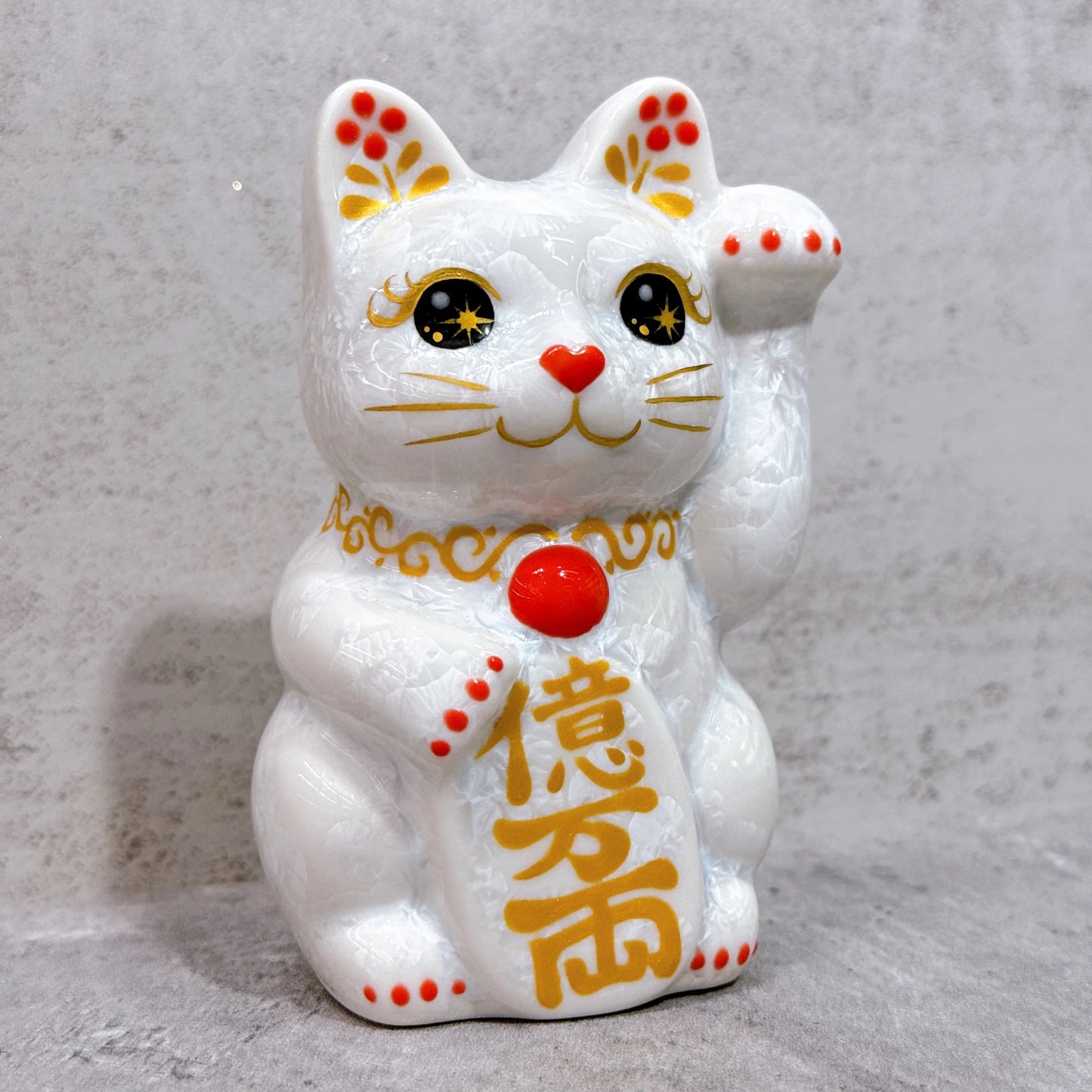 日本清水燒招財貓 花結晶 白 億万両 左 特小