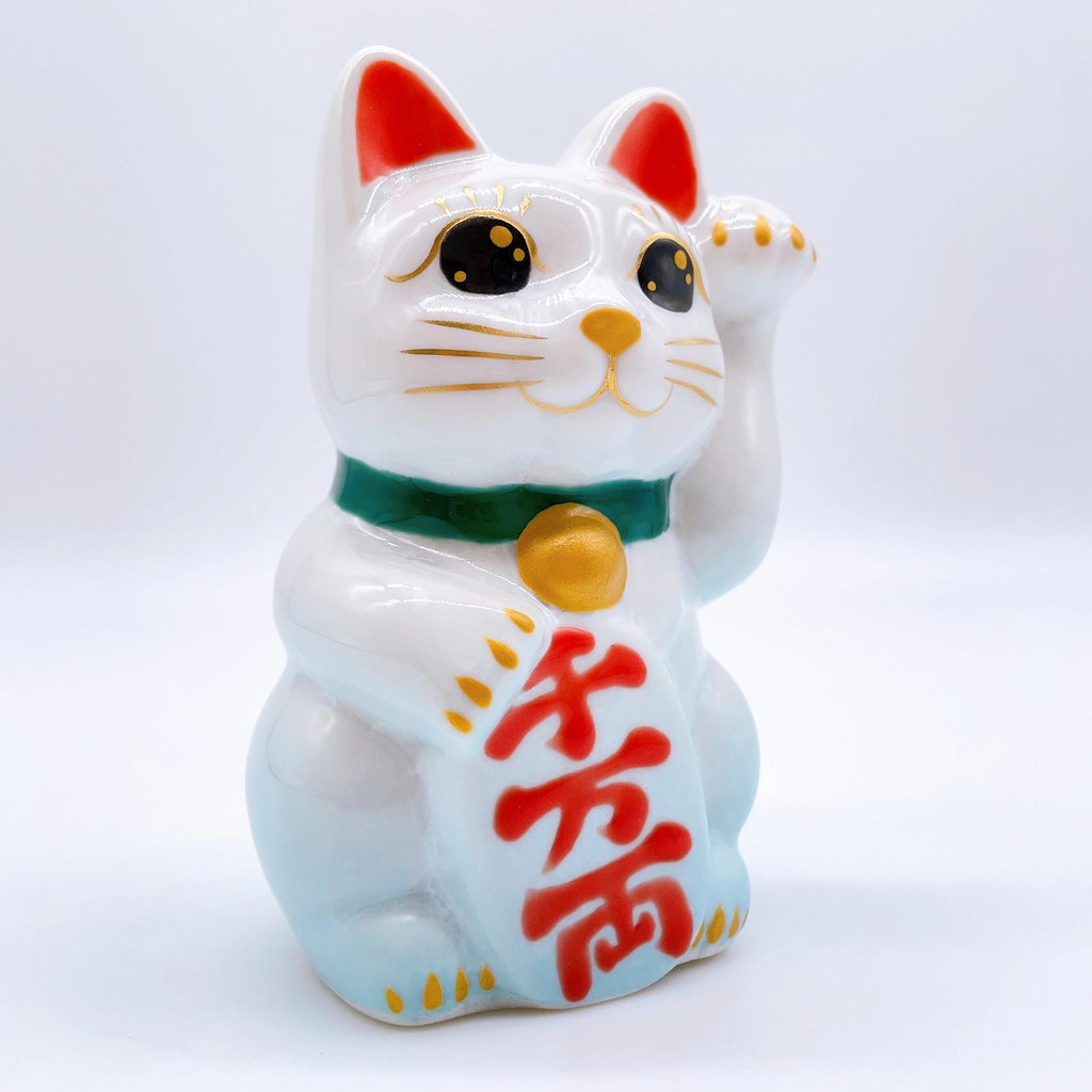 日本清水燒招財貓 花結晶 水白 千万両 迷你