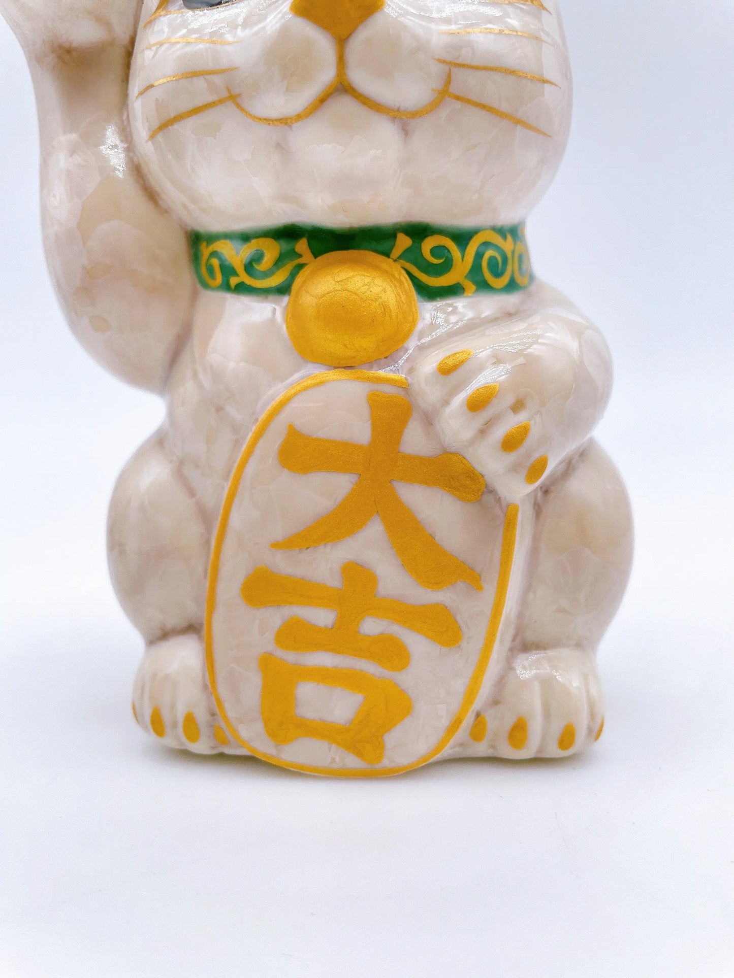 日本清水燒招財貓 花結晶 杏 大吉