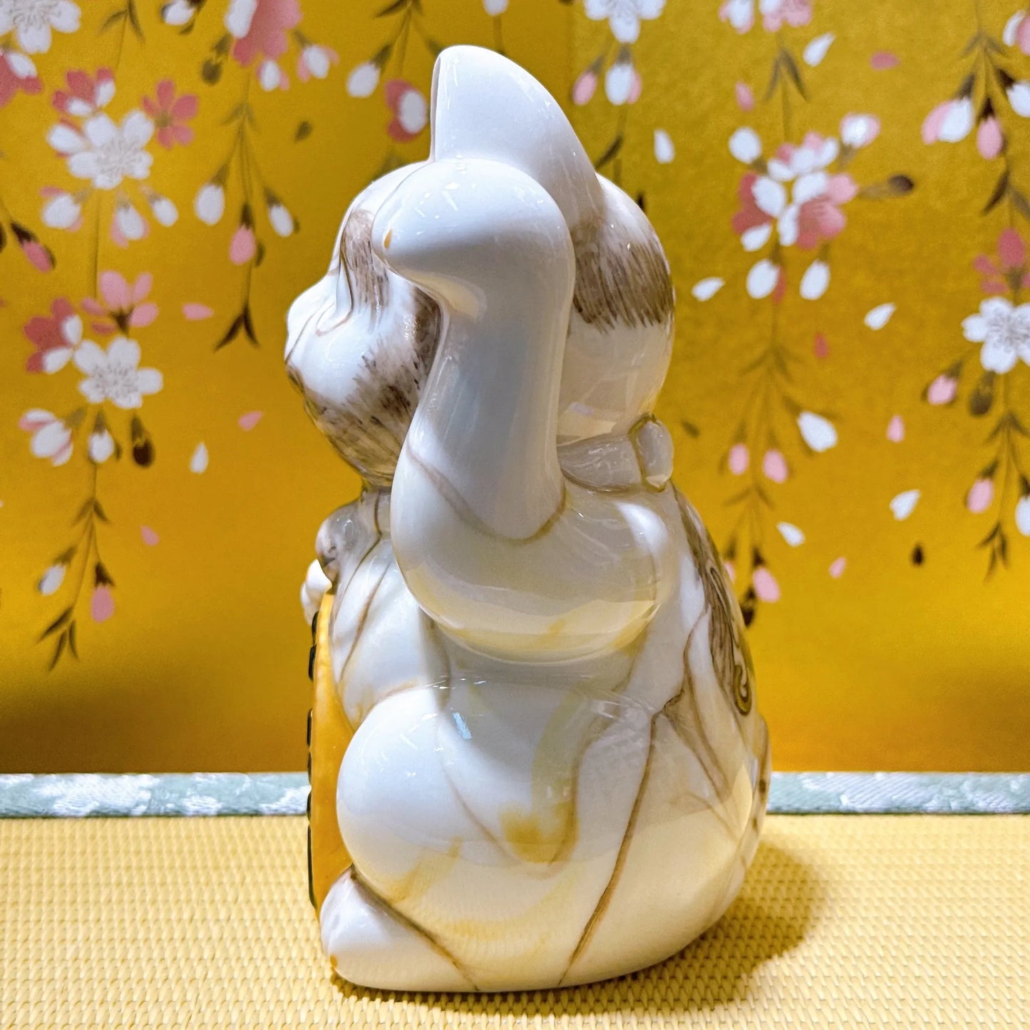 日本清水烧招财猫 仫绘 白地 达摩