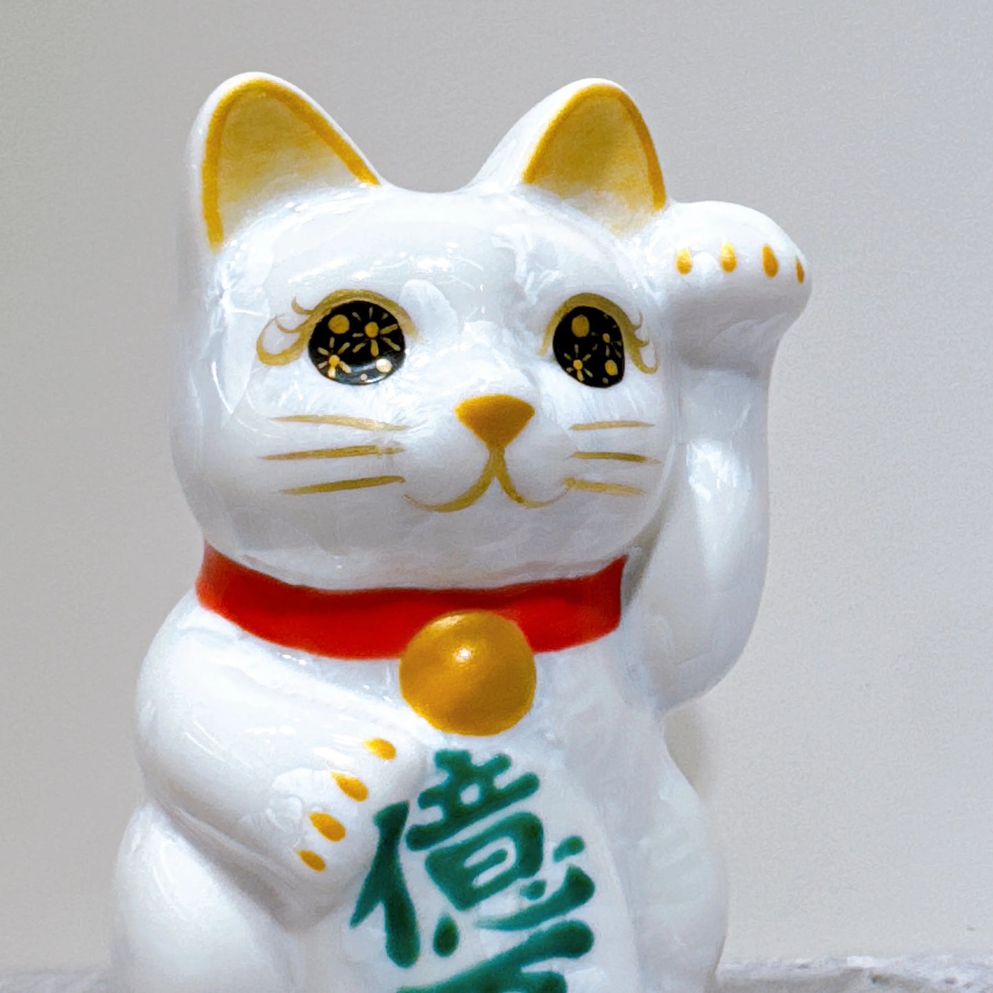 日本清水燒招財貓 花結晶 白 億万両 左 特小