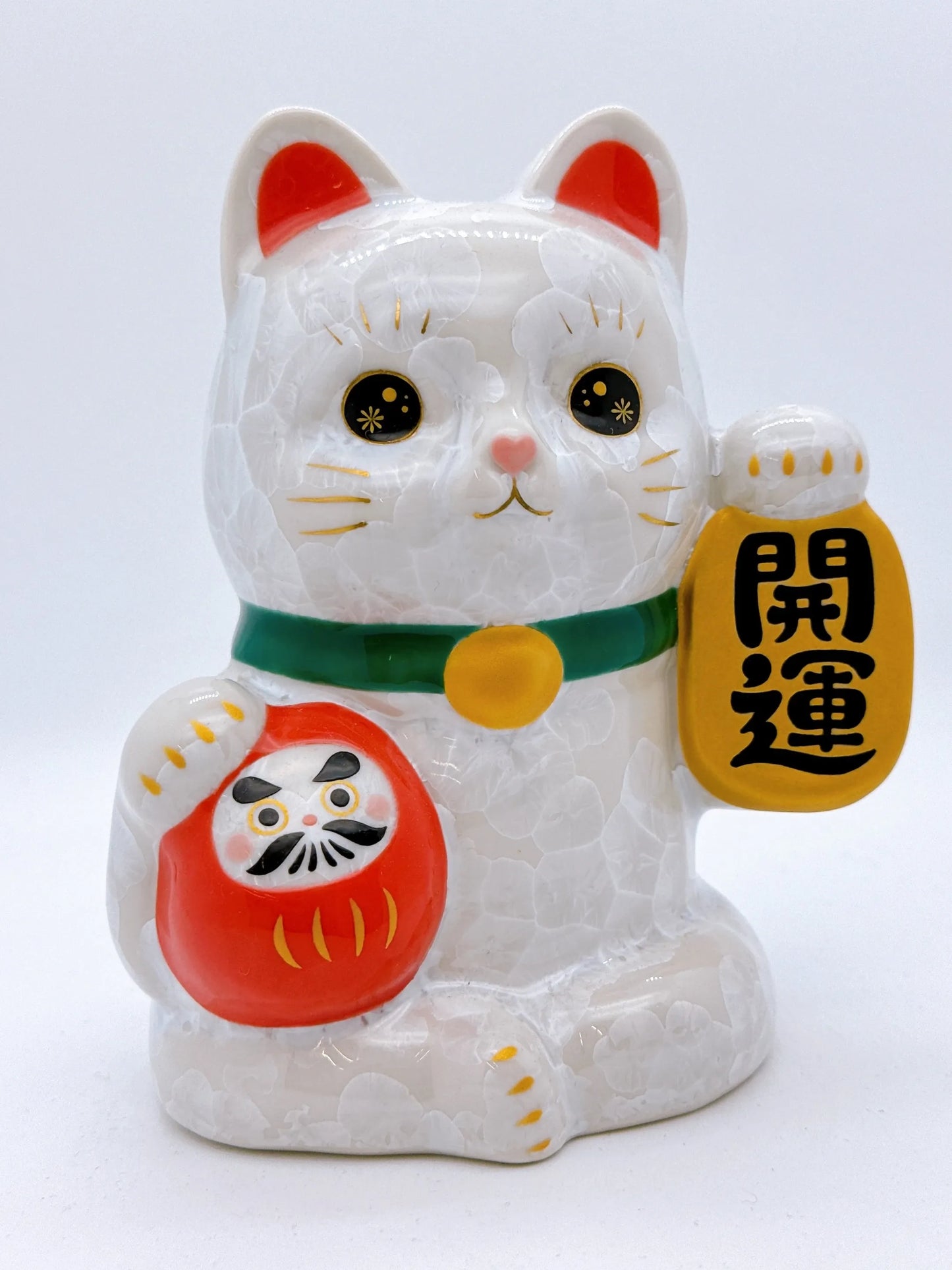 日本清水燒招財貓 花結晶 白 開運