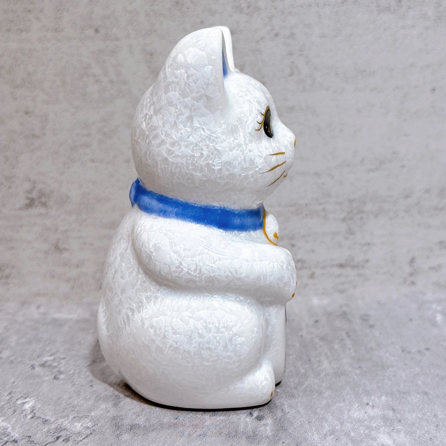 日本清水燒招財貓 花結晶 白 健康 左 特小