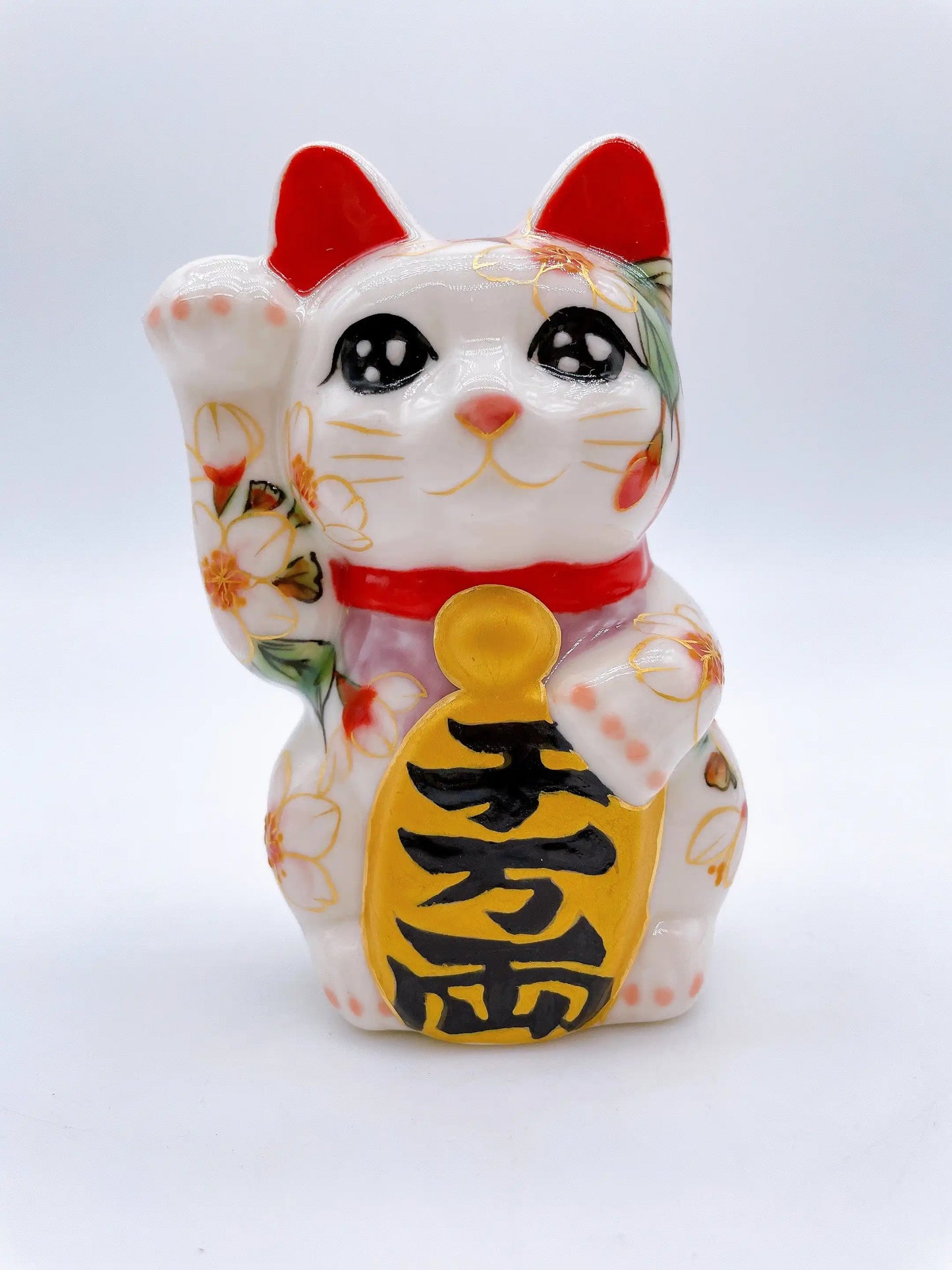 日本清水燒招財貓 色繪 櫻 特小