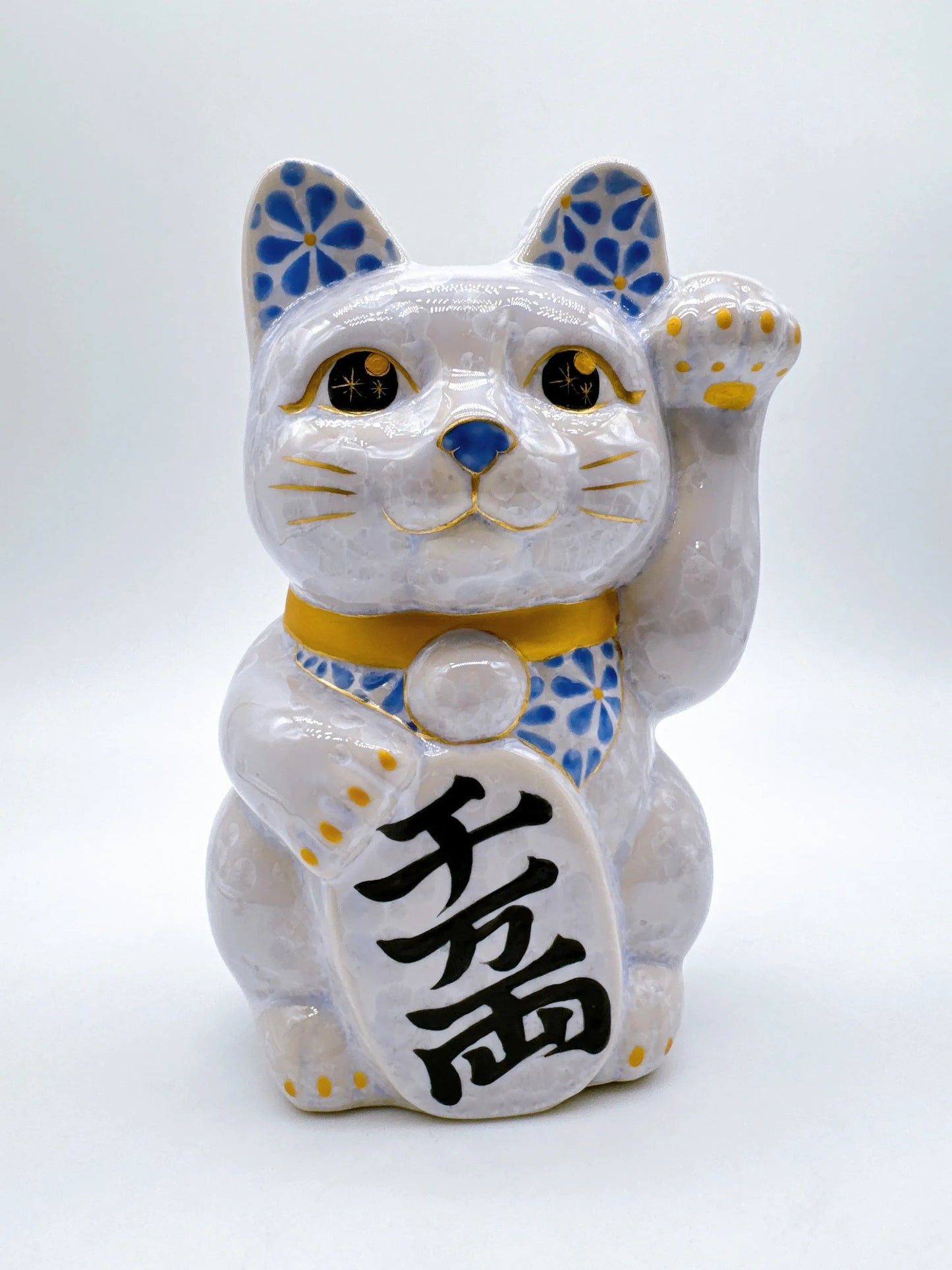 日本清水燒招財貓 花結晶 藤 特大