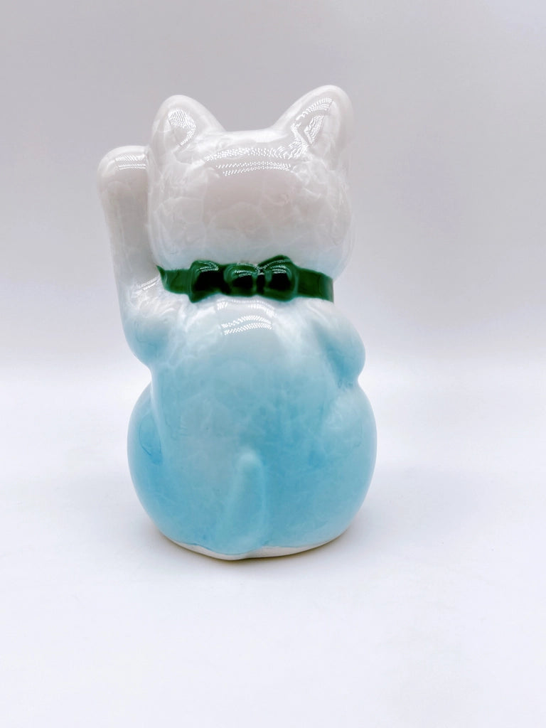 日本清水烧招财猫 花结晶 水色 千万两 左