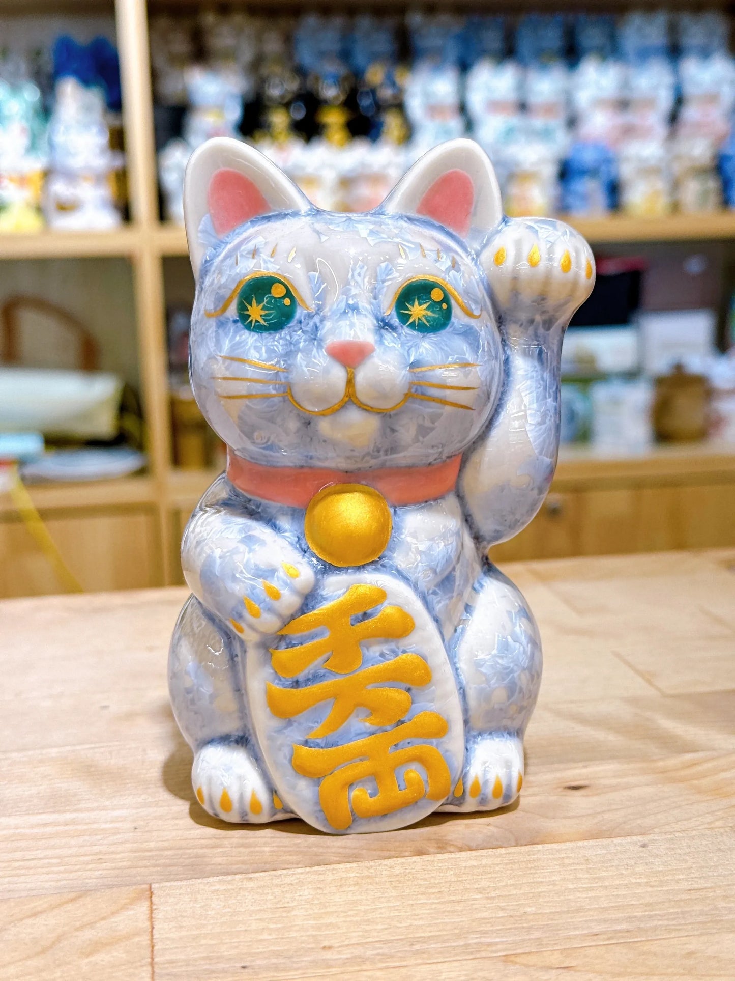 日本清水燒招財貓 花結晶 銀藤 千万両 左