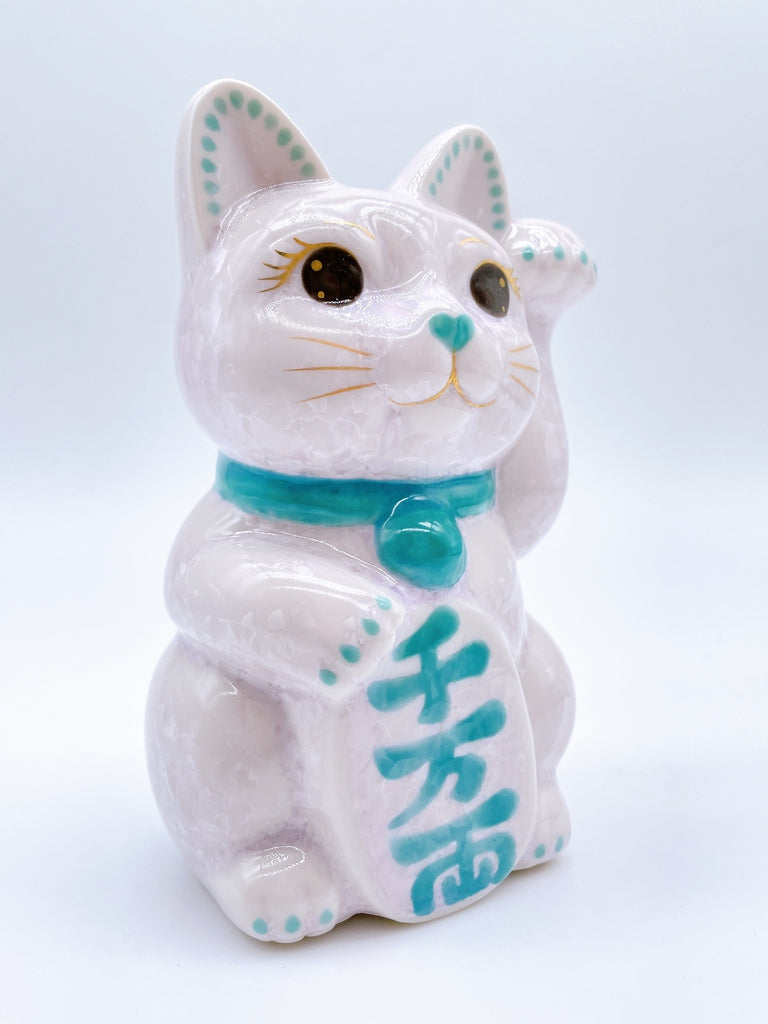 日本清水烧花结晶招财猫 粉紫 千万两