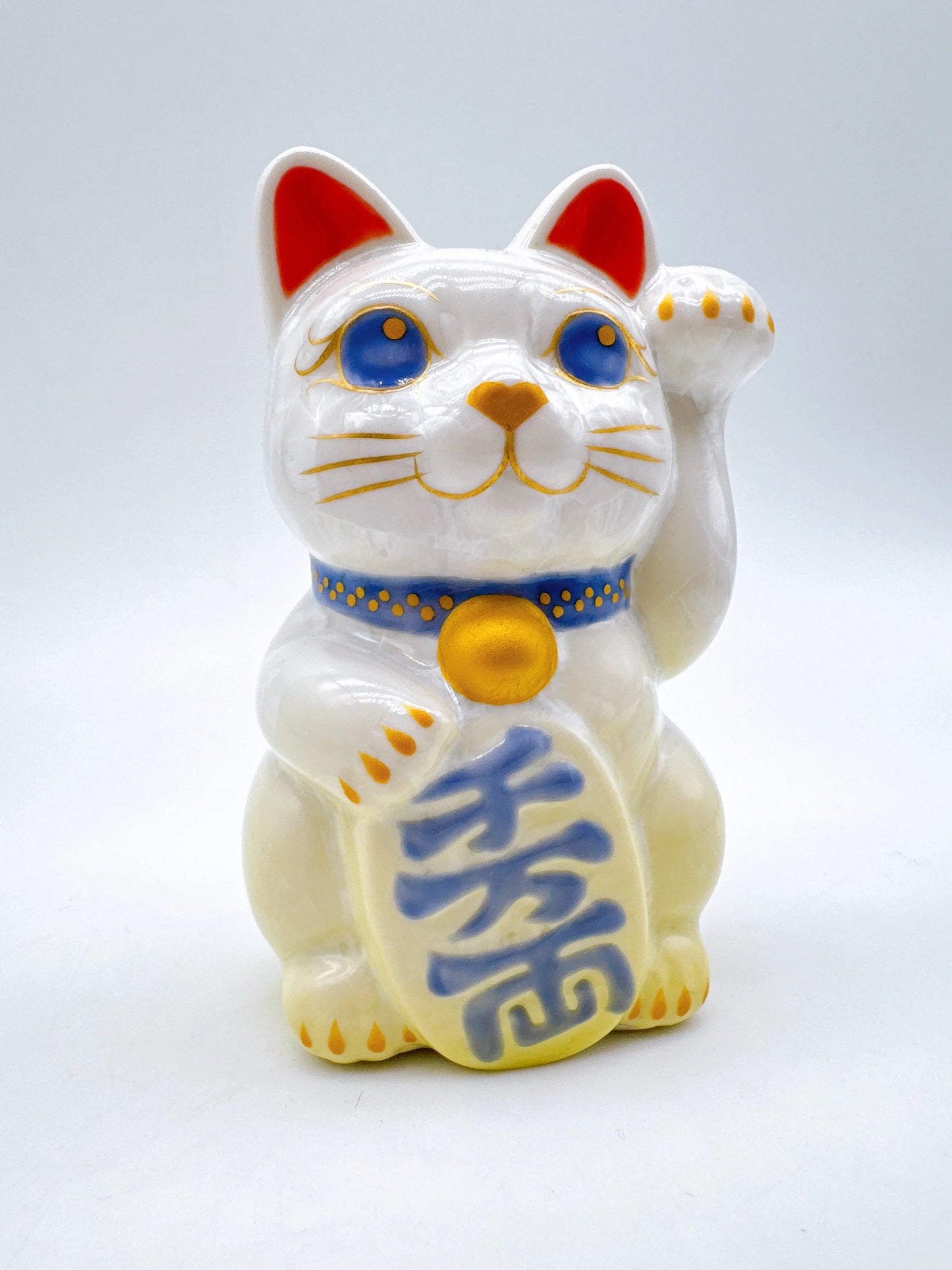 日本清水燒招財貓 花結晶 黃白 千万両 左
