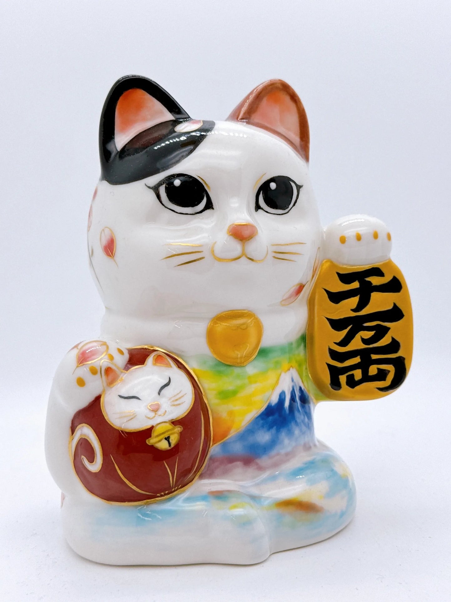 日本清水燒招財貓 達摩 色繪 富士 千万両