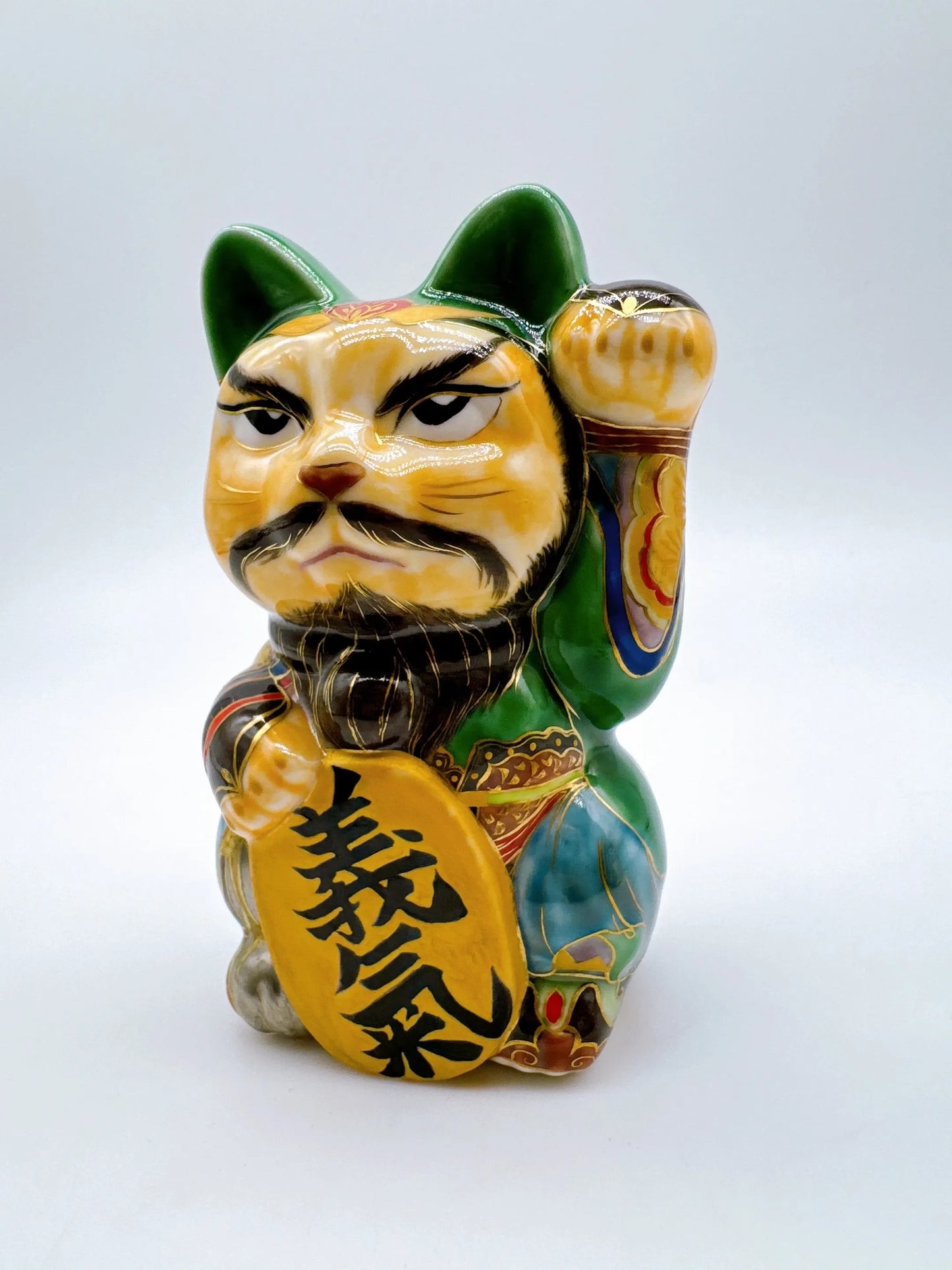 日本清水烧招财猫 色绘 关羽