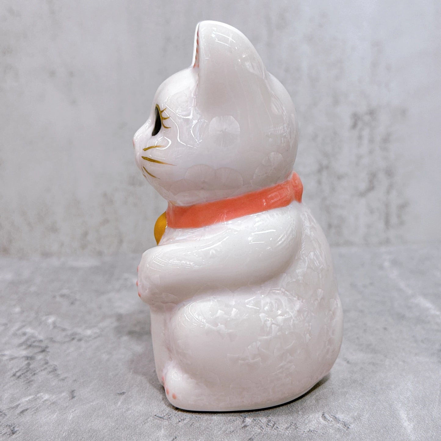 日本清水燒招財貓 花結晶 桃 金運 右 特小