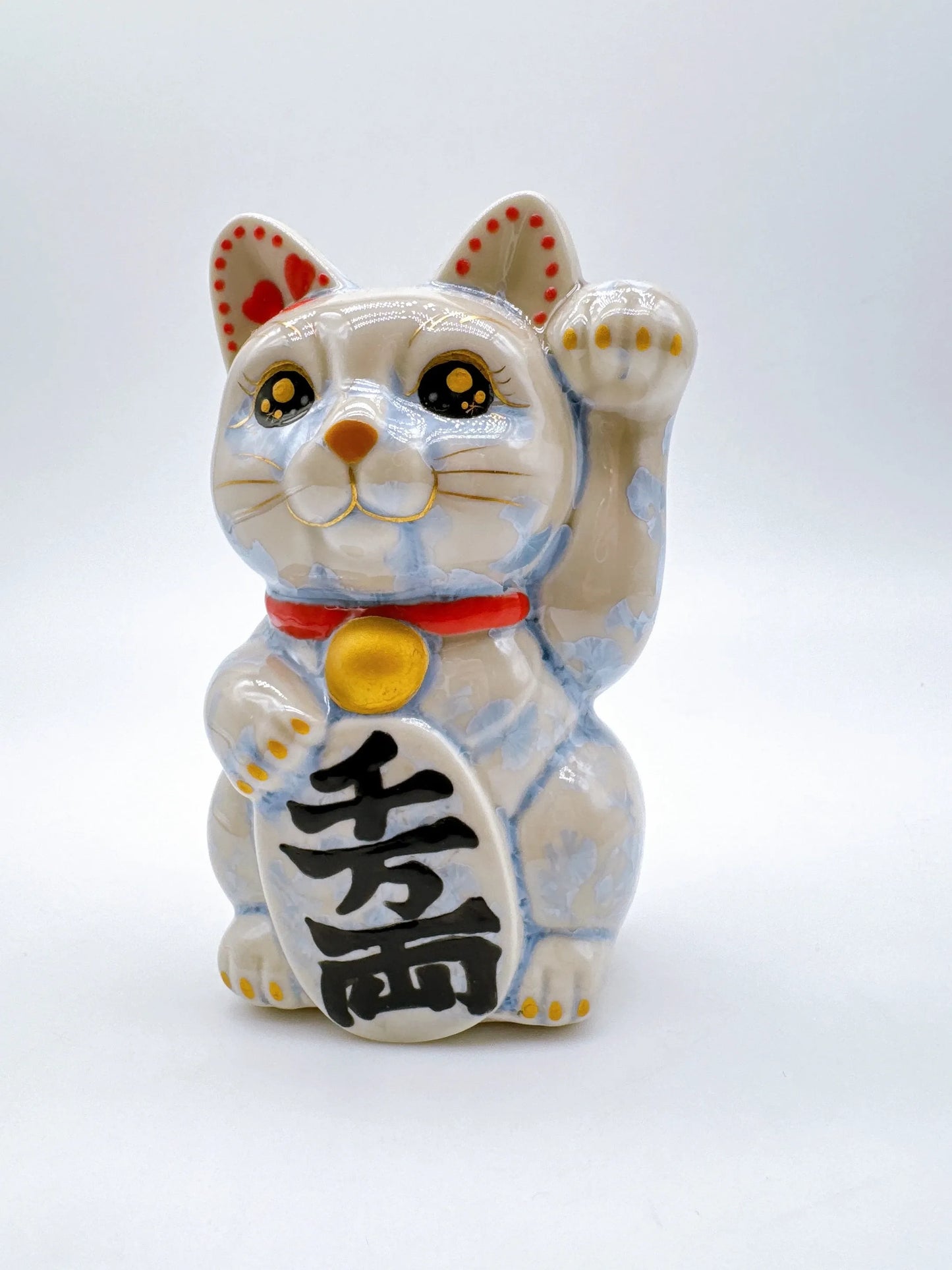 日本清水燒招財貓 花結晶 銀藤 千万両 左