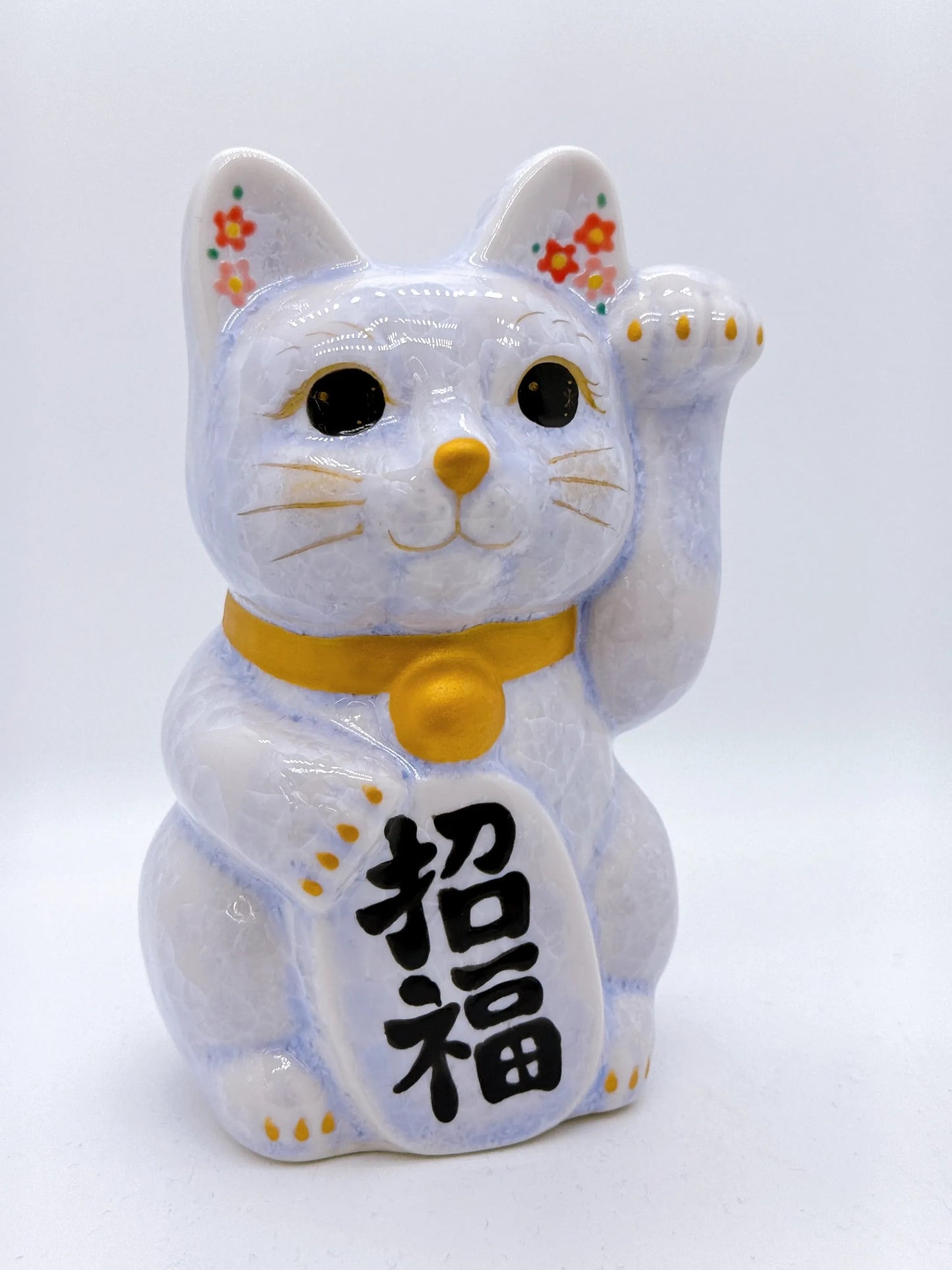 日本清水燒招財貓 花結晶 藤 招福 中號 左