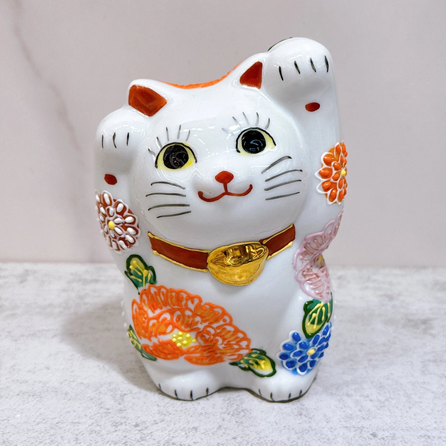 日本九谷烧招财猫 花水