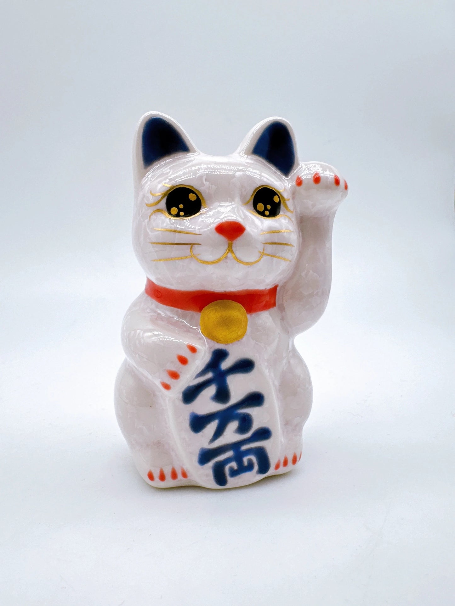 日本清水燒招財貓 花結晶 桃 千万両 左 特小