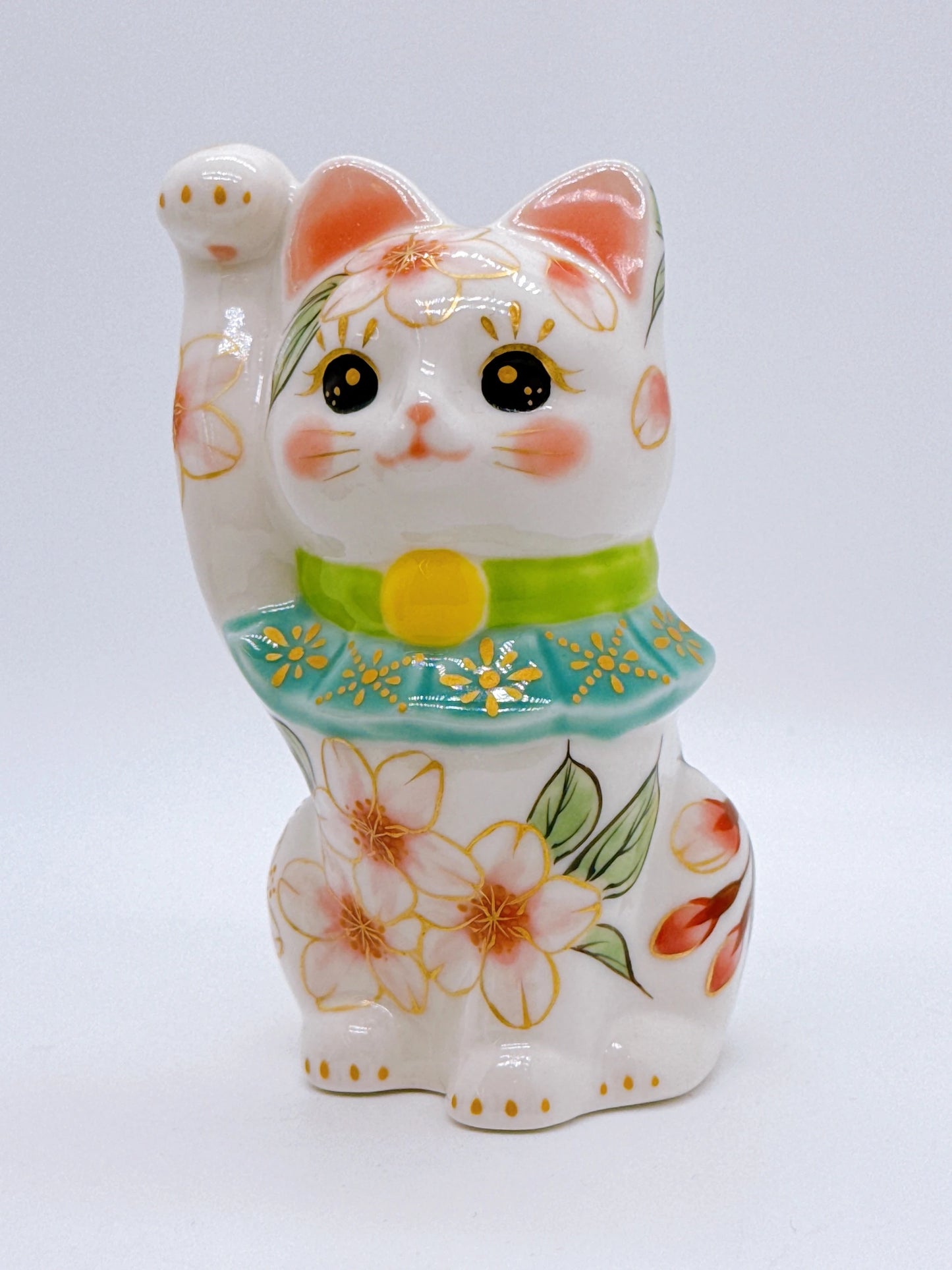 日本清水燒招財貓 色繪 福櫻