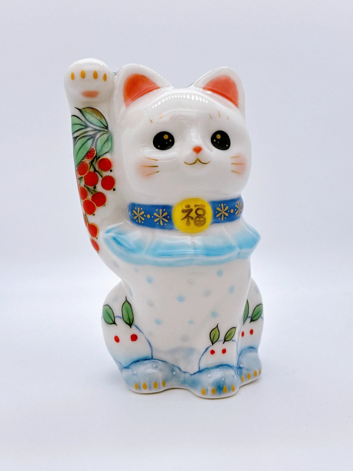 日本清水燒招財貓 色繪 雪兔
