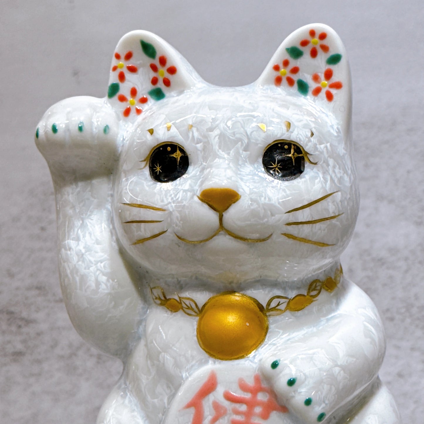 日本清水燒招財貓 花結晶 水白 健康 右