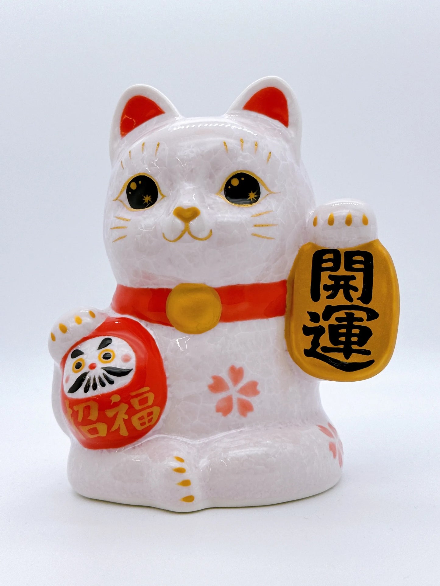 日本清水燒招財貓 達摩 花結晶 桃 開運