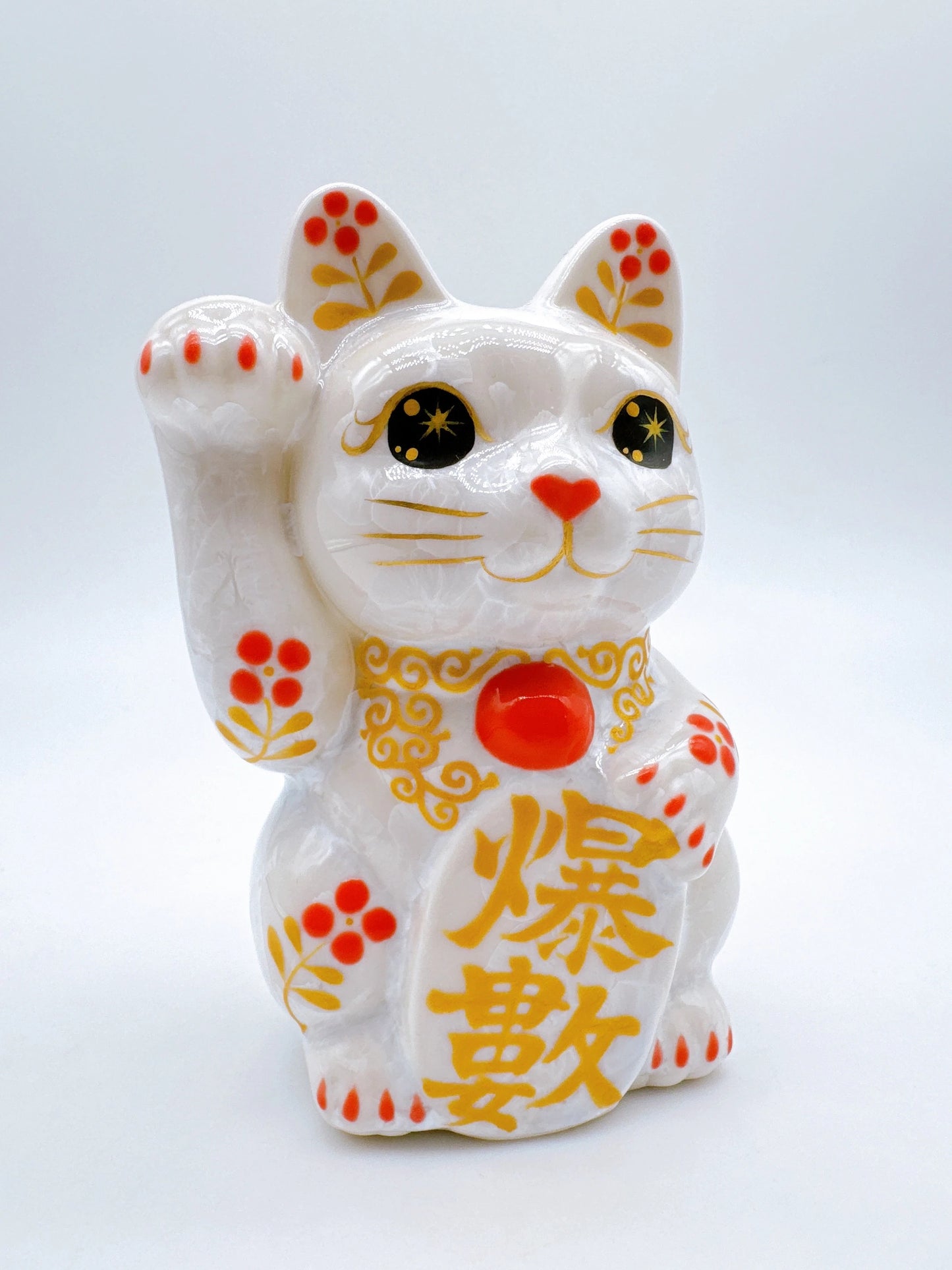日本清水燒招財貓 花結晶 白体花 爆數 右