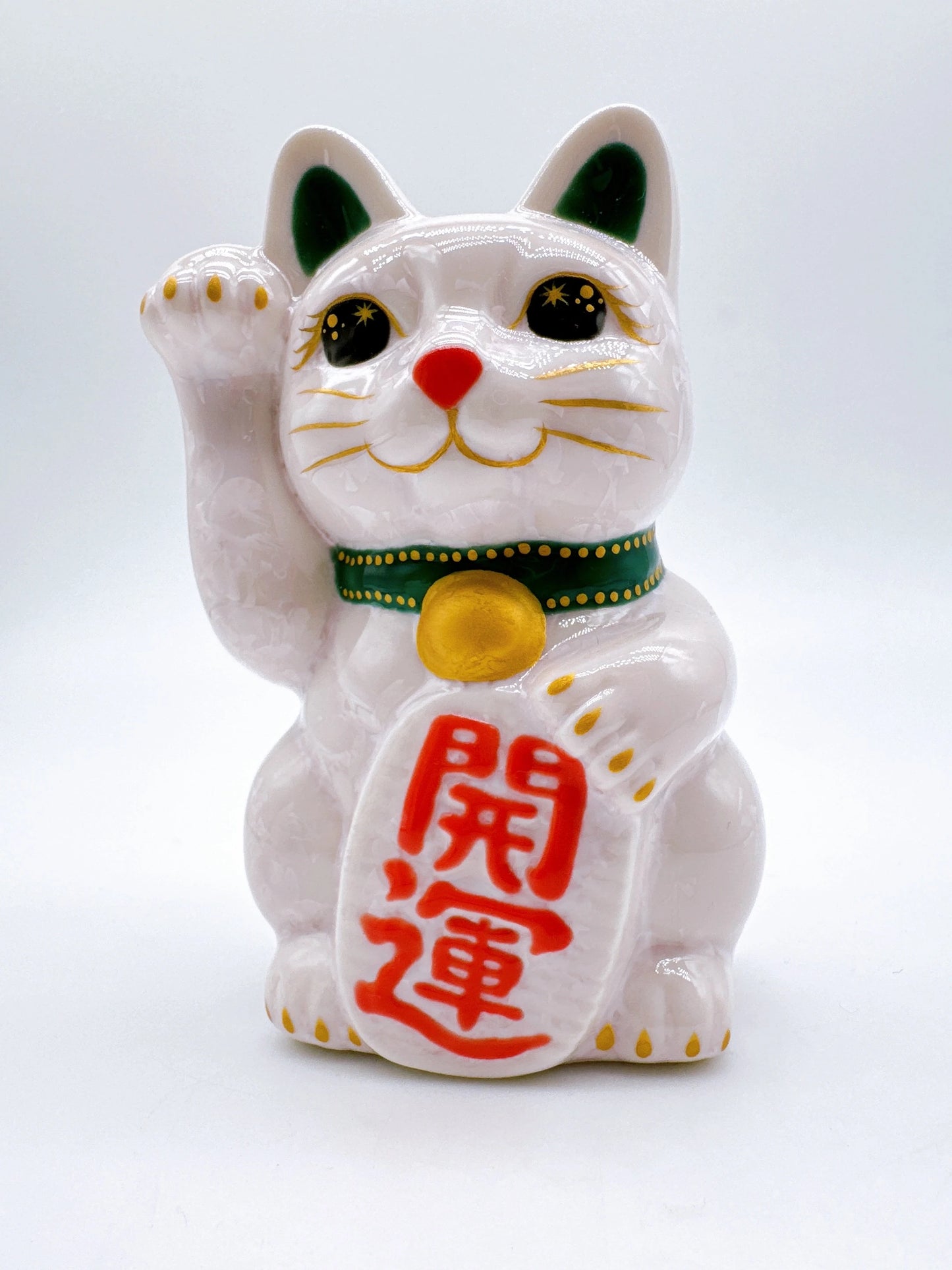 日本清水燒招財貓 花結晶 桃 開運