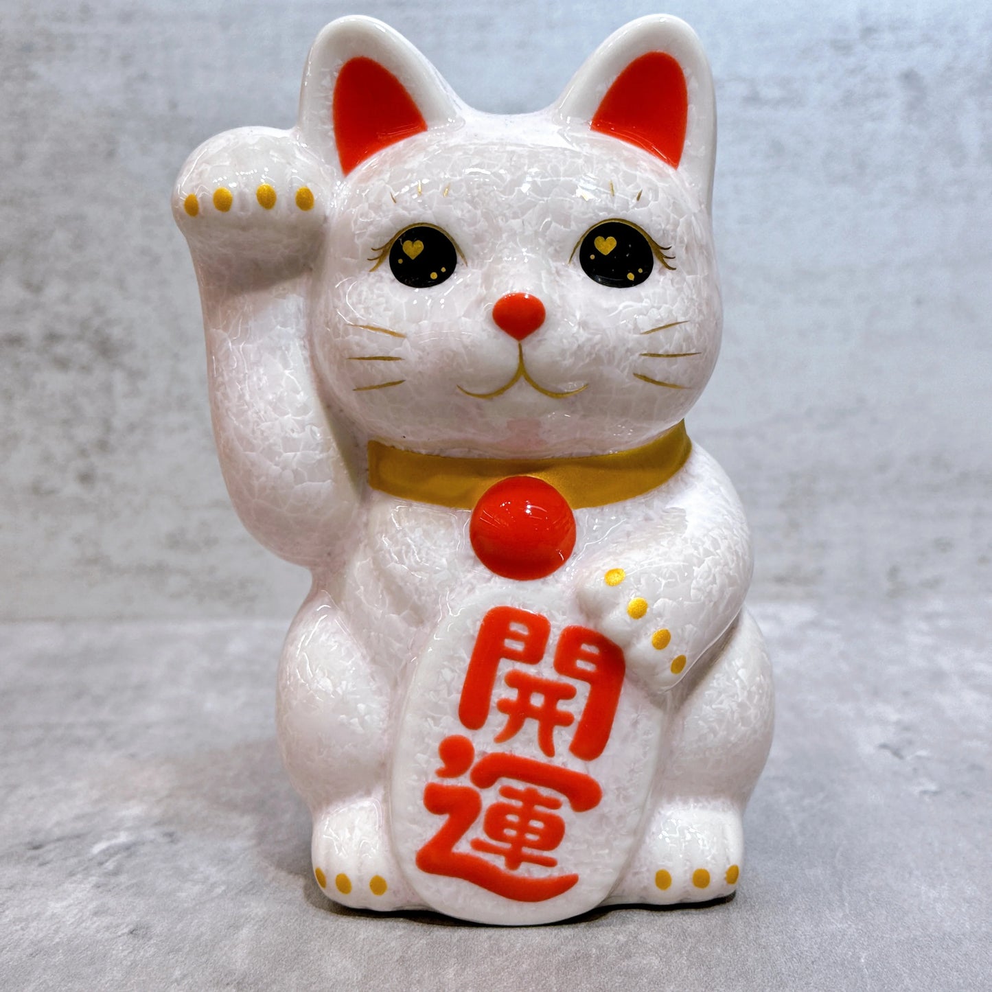 日本清水燒招財貓 花結晶 粉 開運 右