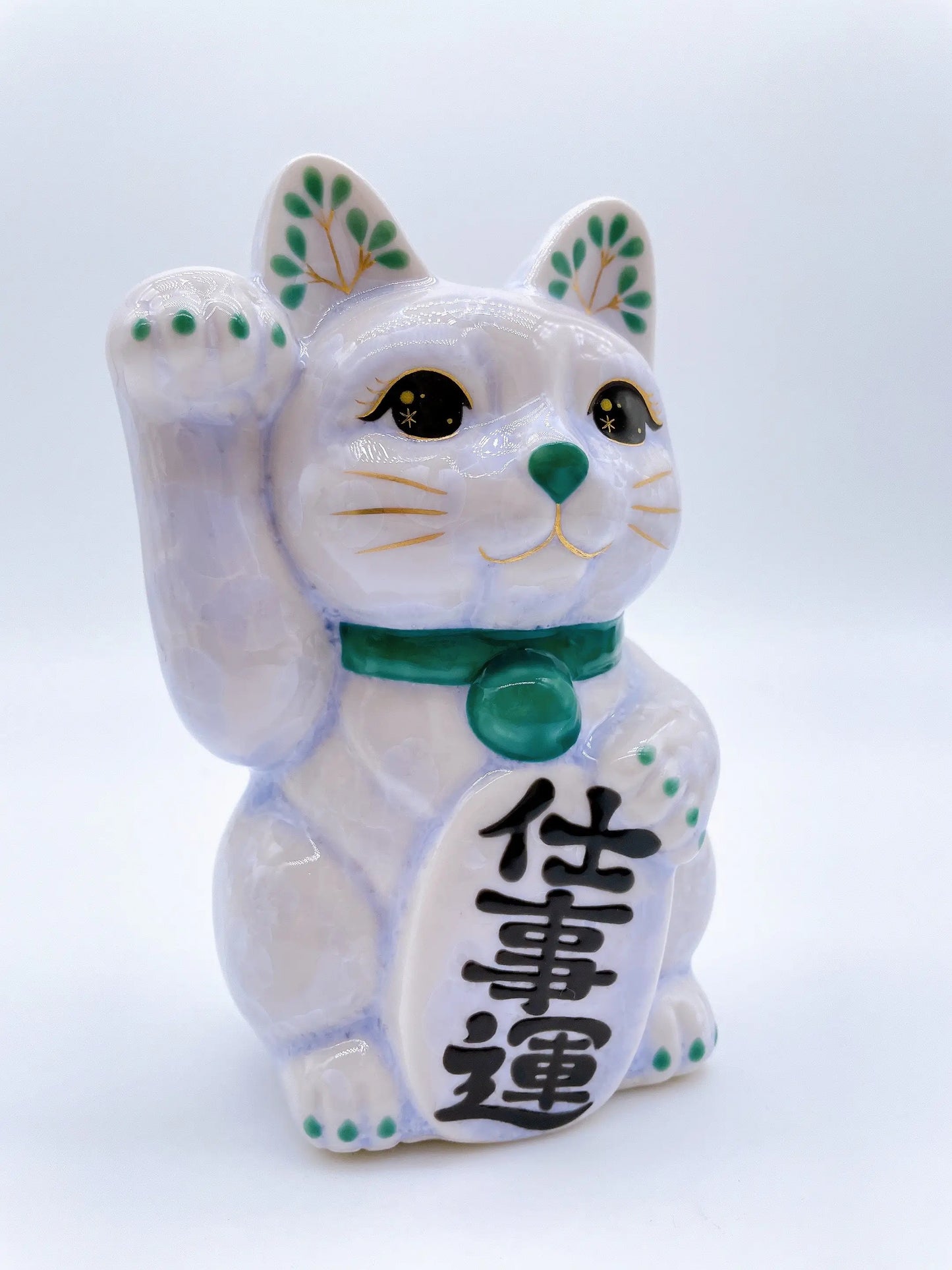 日本清水烧招财猫 花结晶 藤 工作运