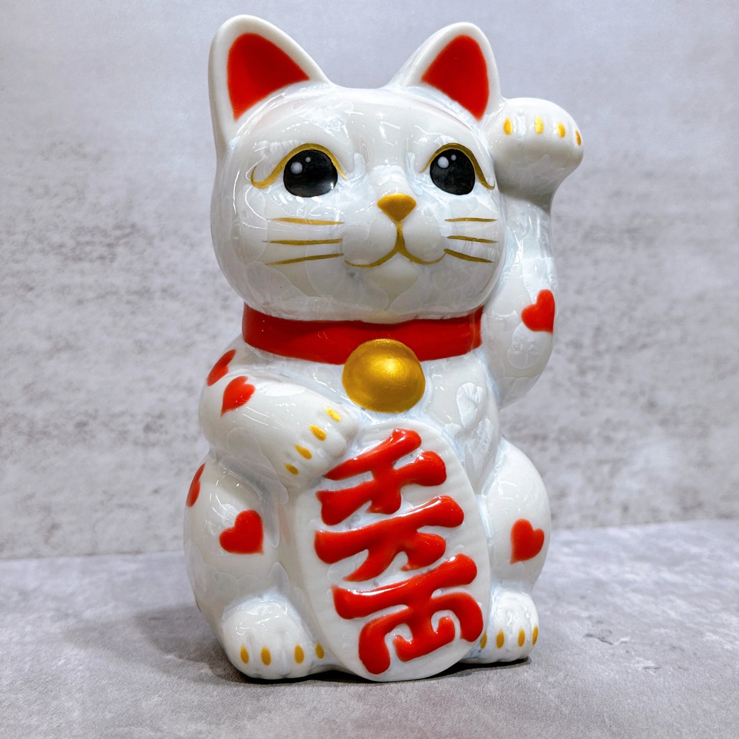 日本清水燒招財貓 花結晶 白 体花 千万両 左